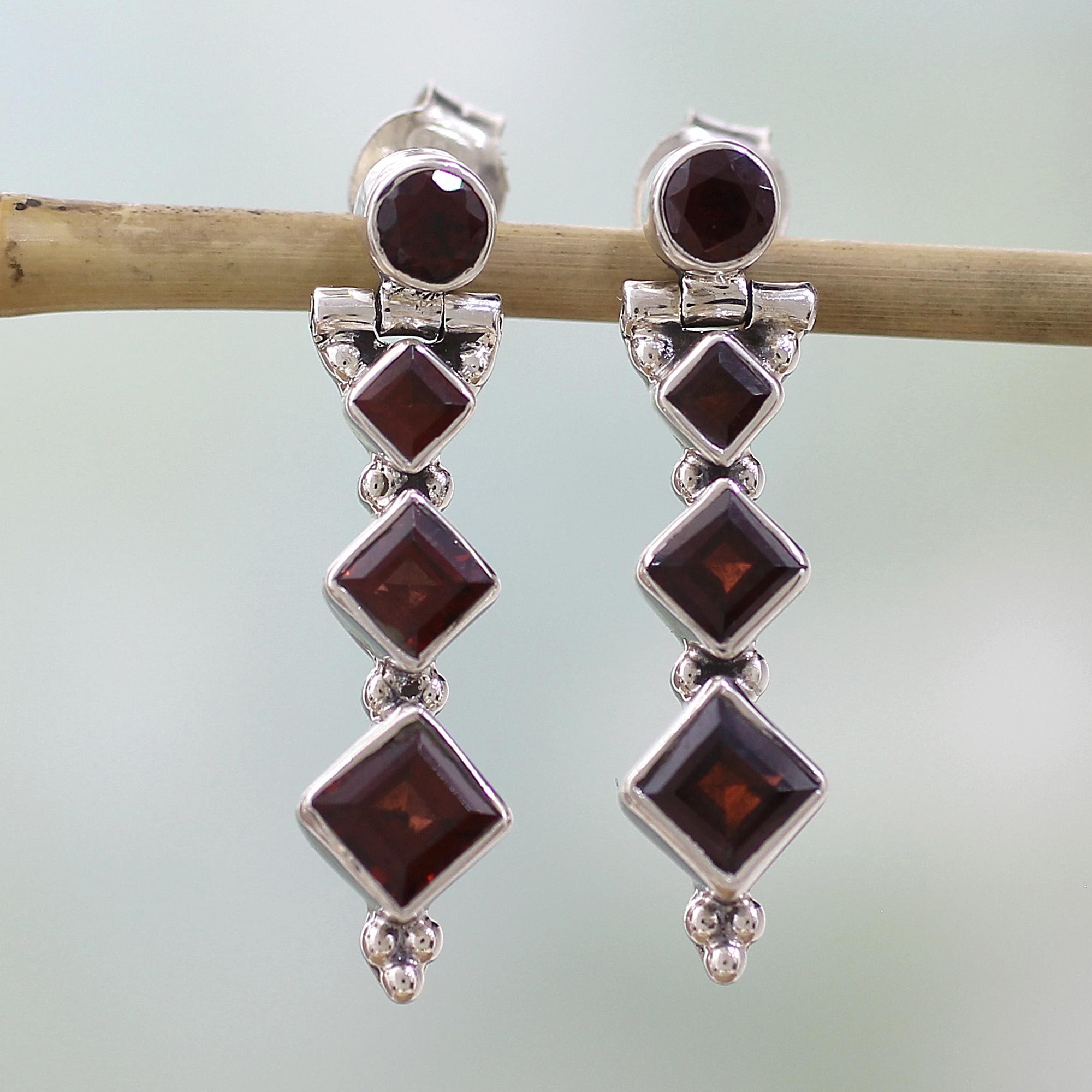 Premium Handcrafted Sterling Silver Garnet Earrings - Ravishing Red Elegance