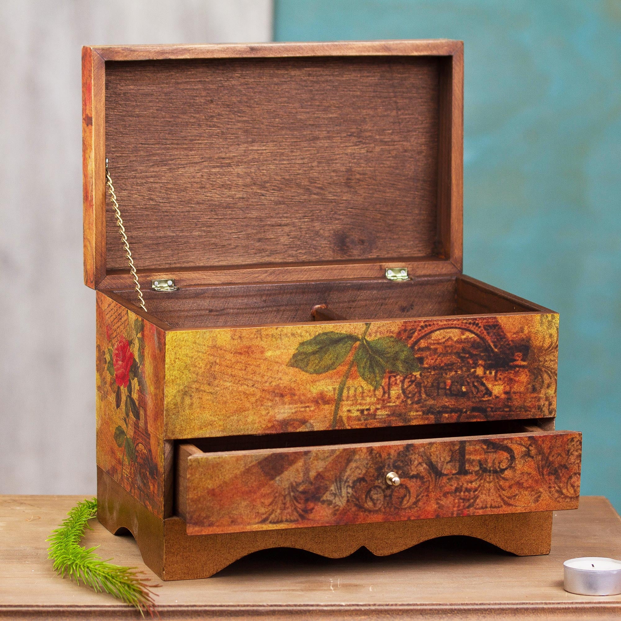 Premium Paris-Inspired Handcrafted Decoupage Jewelry Box with Drawer