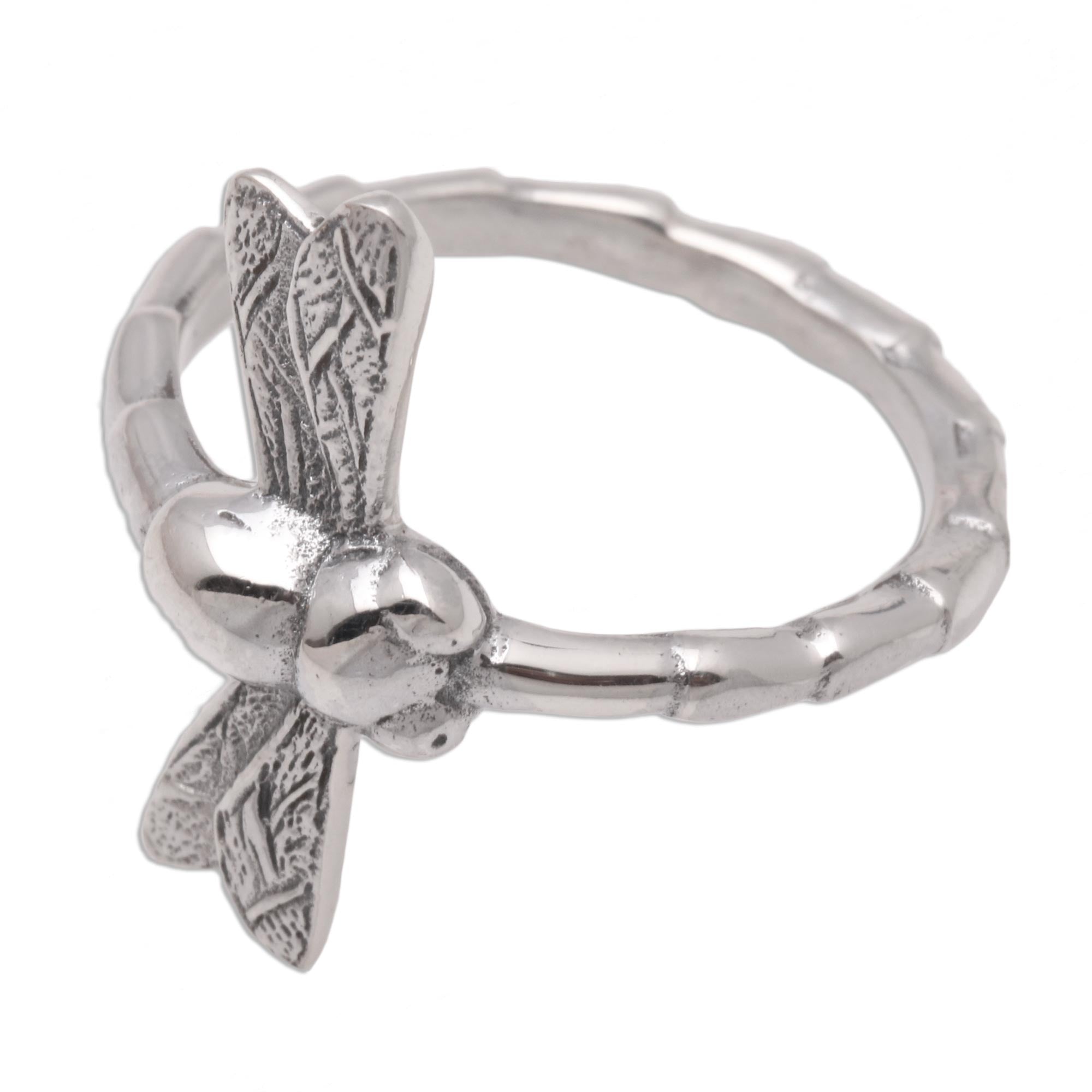 Premium Dragonfly Elegance Sterling Silver Cocktail Ring