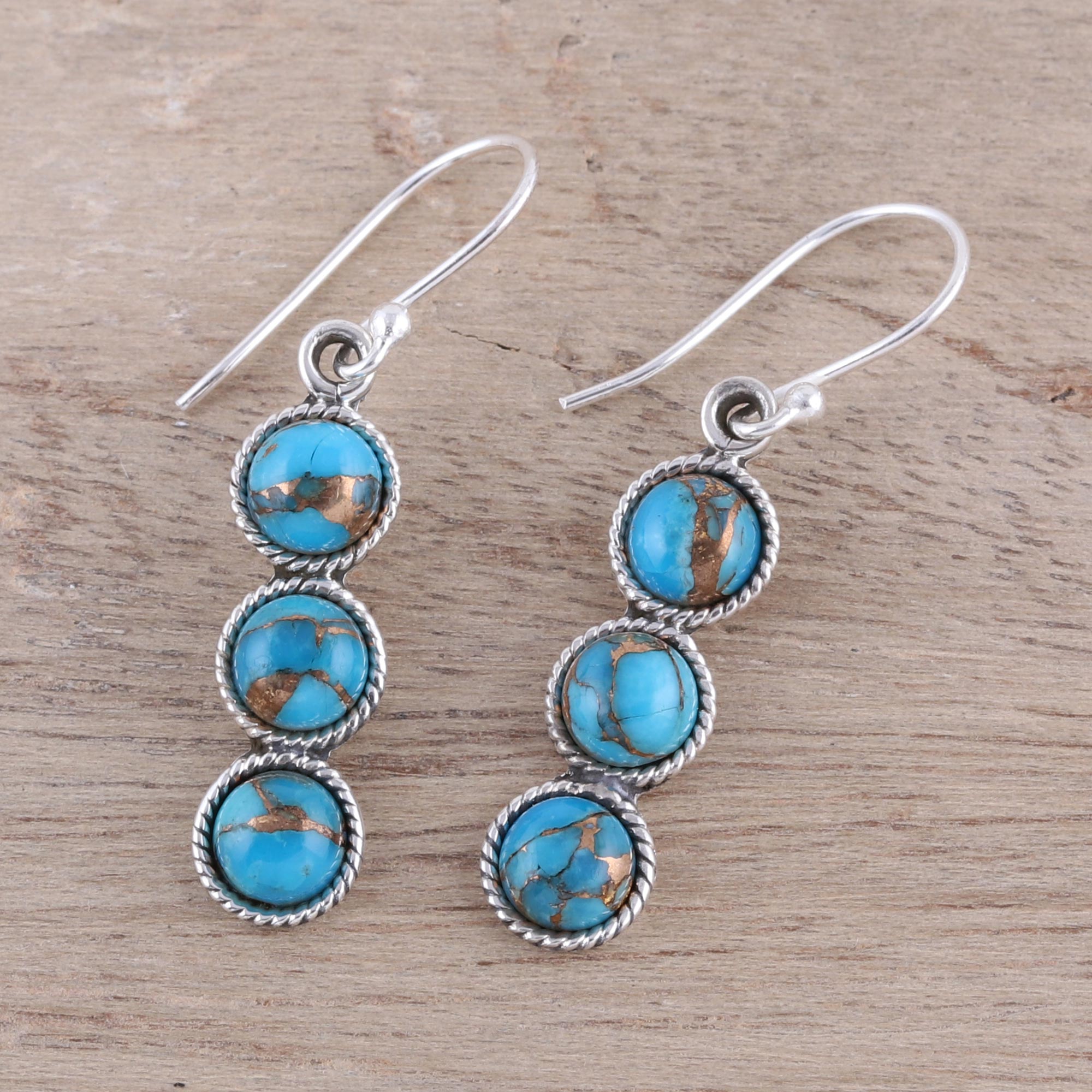 Premium Dancing Circles Earrings: Sterling Silver & Turquoise Elegance