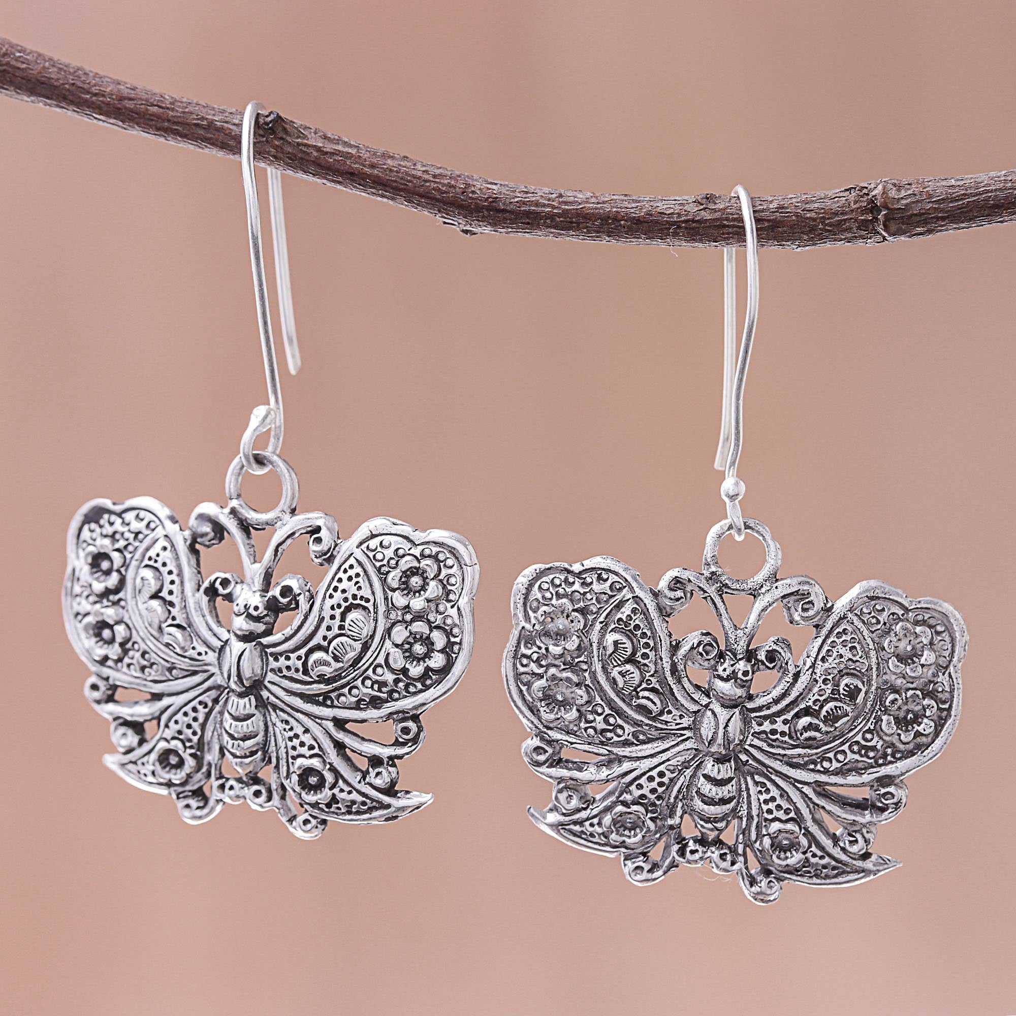 Premium Fluttering Butterfly 925 Sterling Silver Dangle Earrings - Handcrafted Elegance