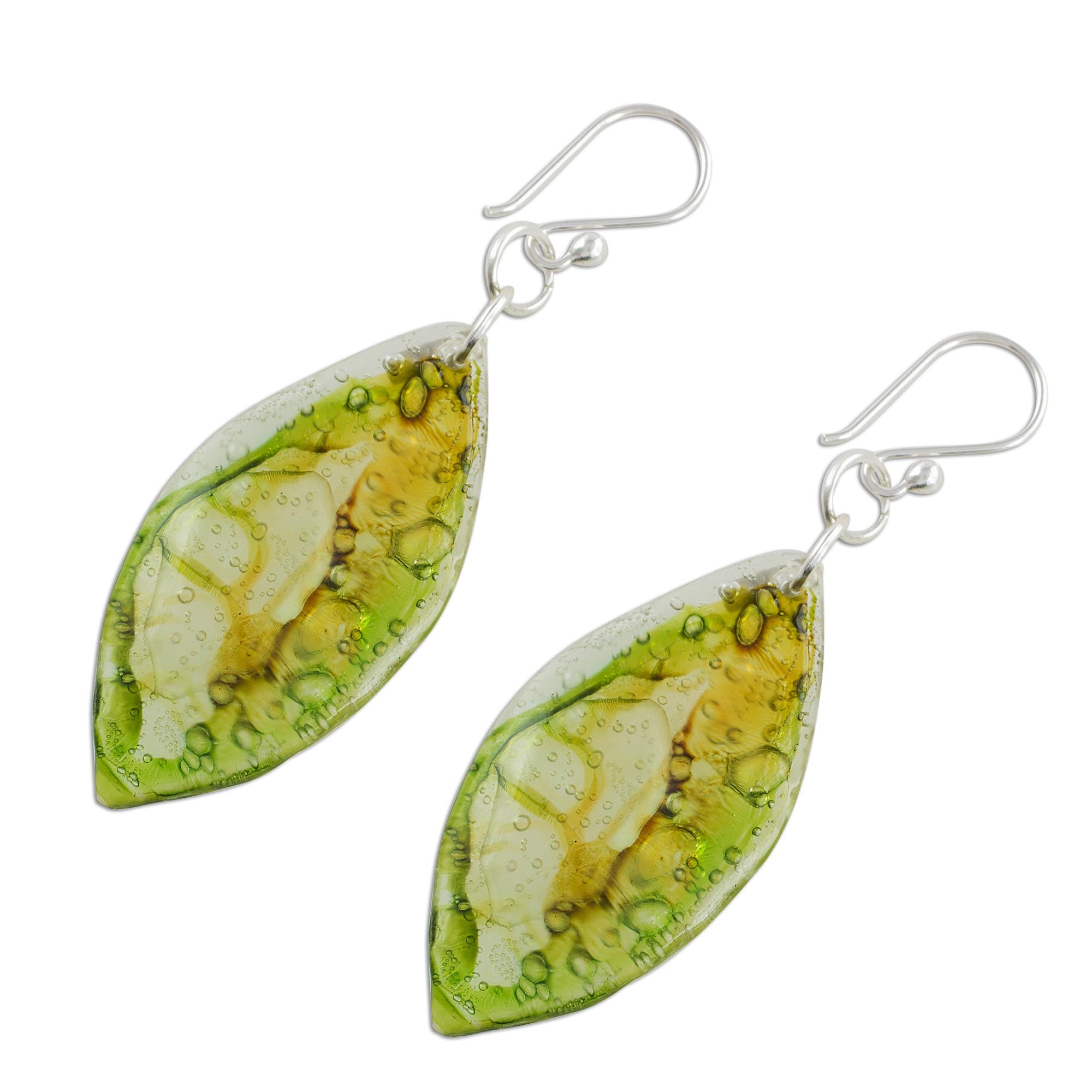 Premium Leafy Forest Green Recycled CD Dangle Earrings – Sustainable & Stylish