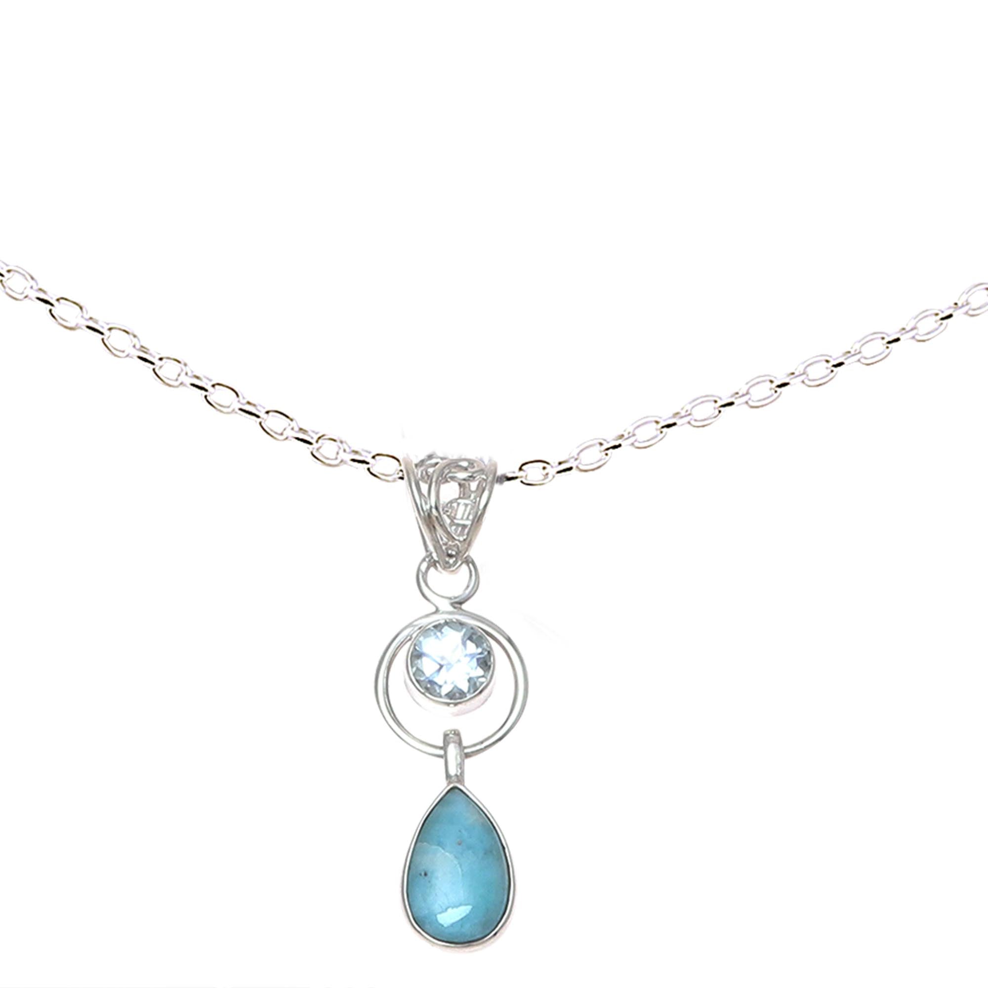 Premium Gleaming Daylight Larimar & Blue Topaz Pendant Necklace - Handcrafted in India