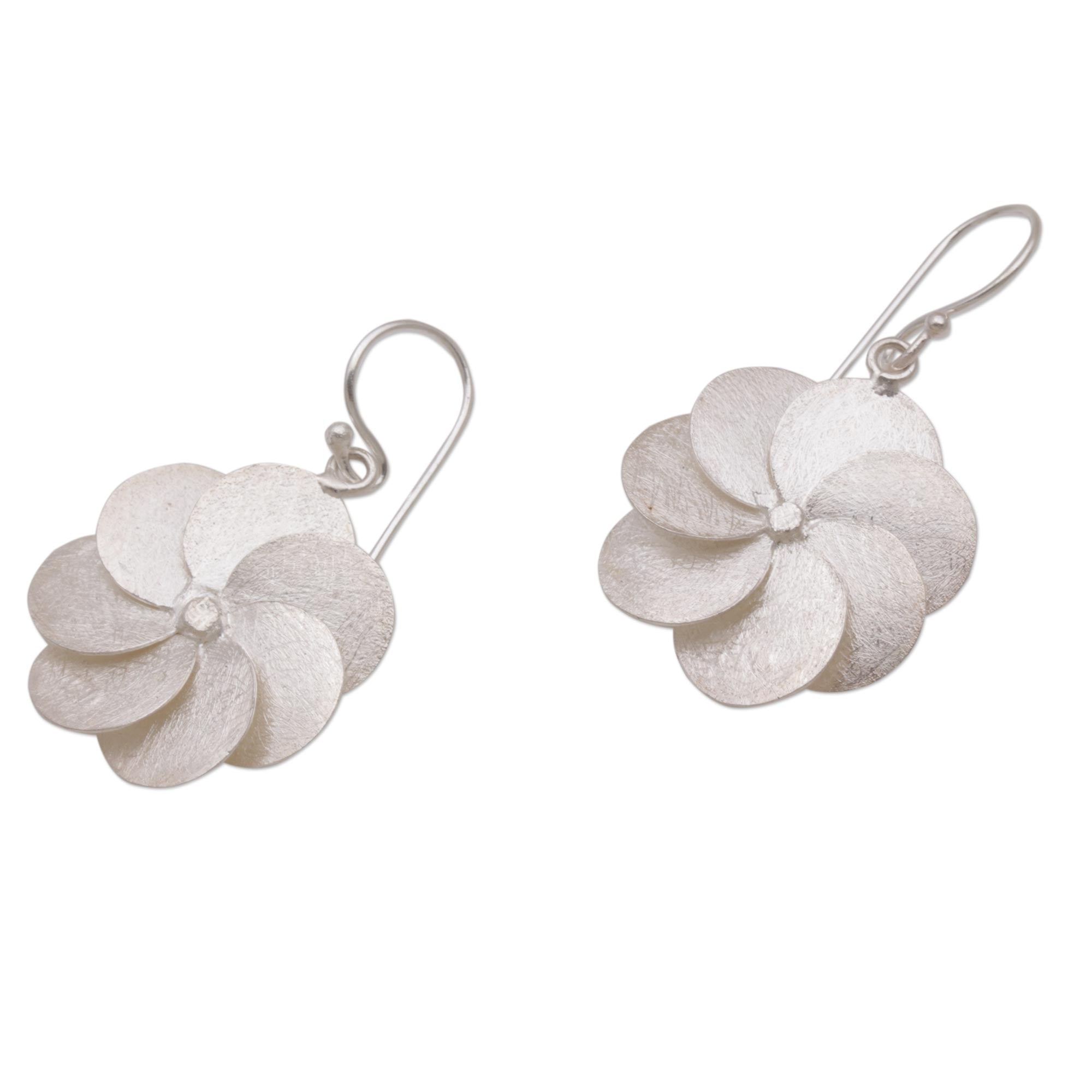 Premium Windmill Floral Sterling Silver Dangle Earrings from Bali - Handcrafted Elegance