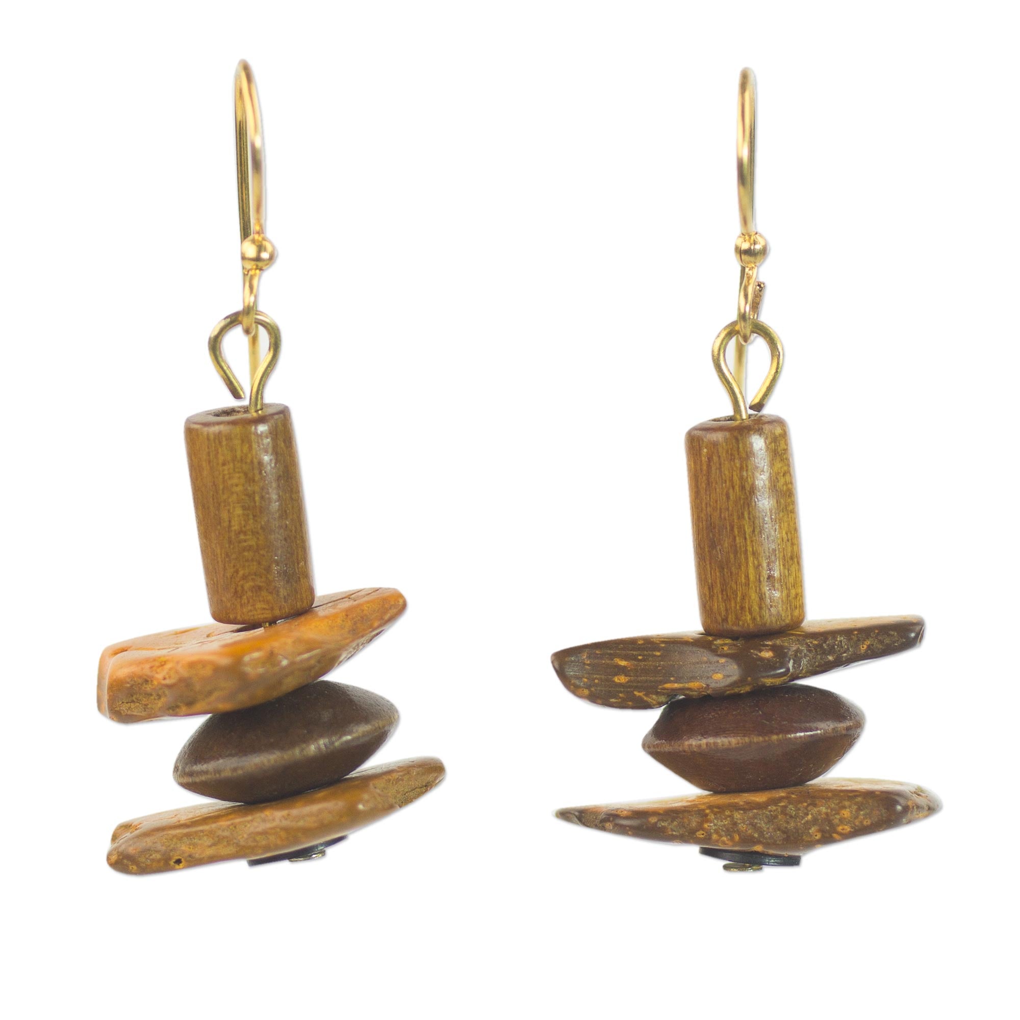 Premium Sika Ghanaian Handcrafted Wood & Coconut Shell Dangle Earrings