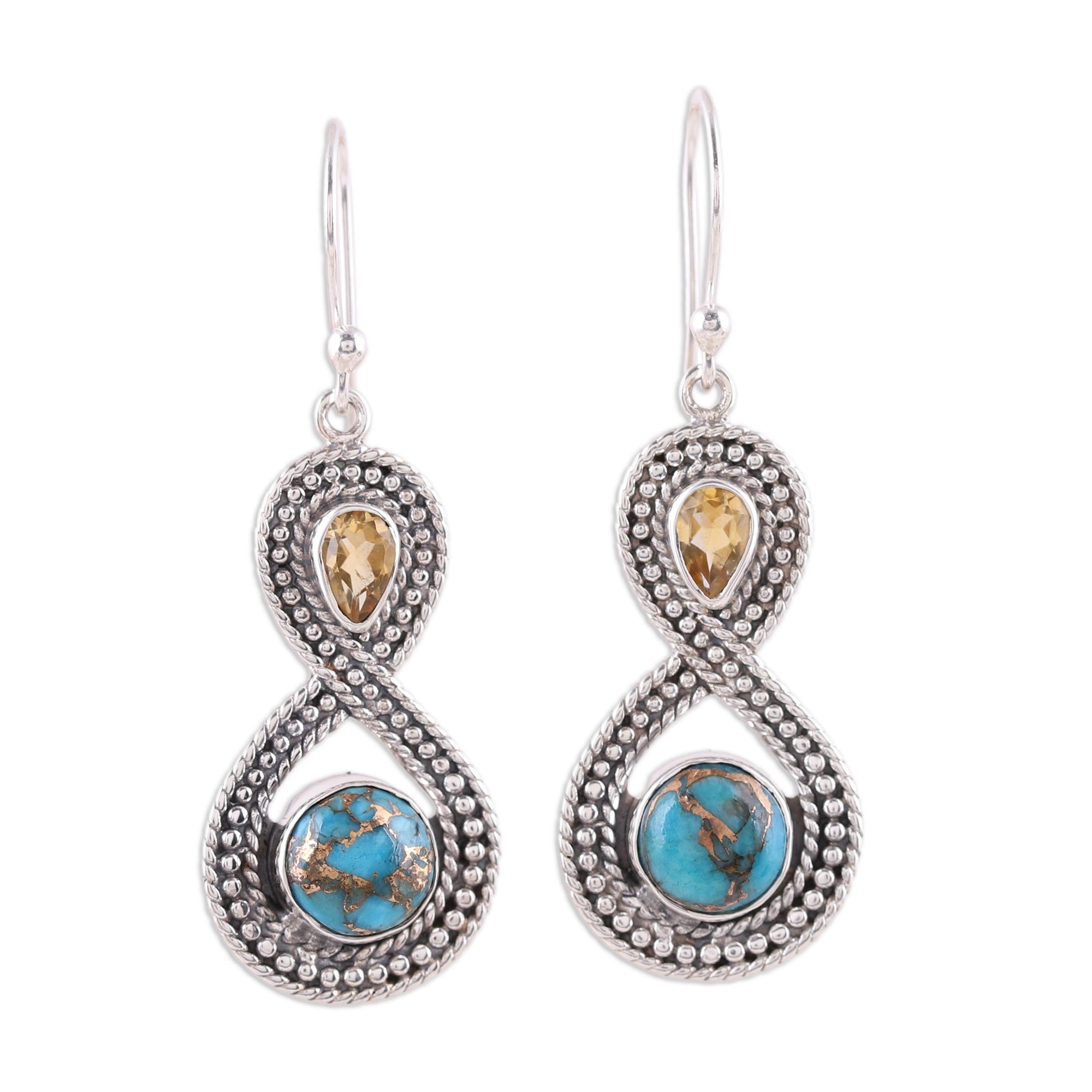 Premium Infinity Indian Citrine & Turquoise Dangle Earrings