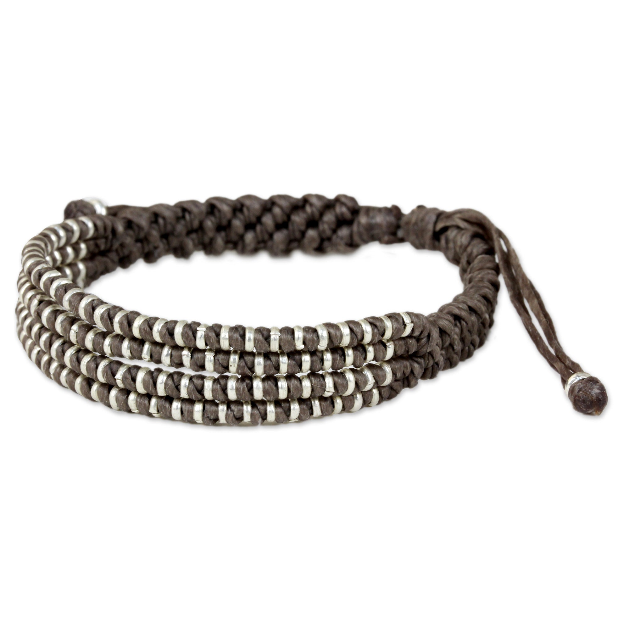 Premium Grey Chiang Mai Quartet Bracelet - Handcrafted Silver Accents