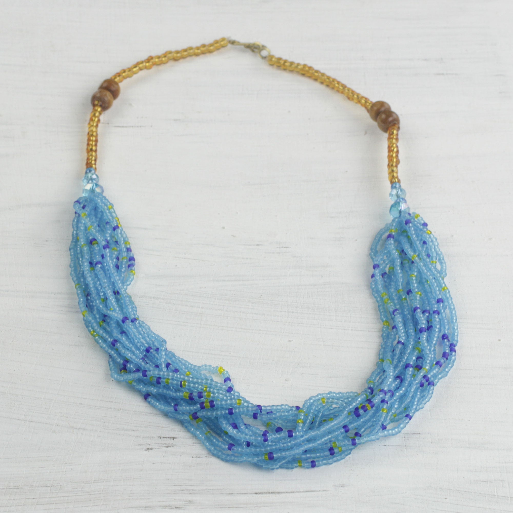 Premium Sky Blue Recycled Glass Beaded Necklace – Handcrafted in Ghana