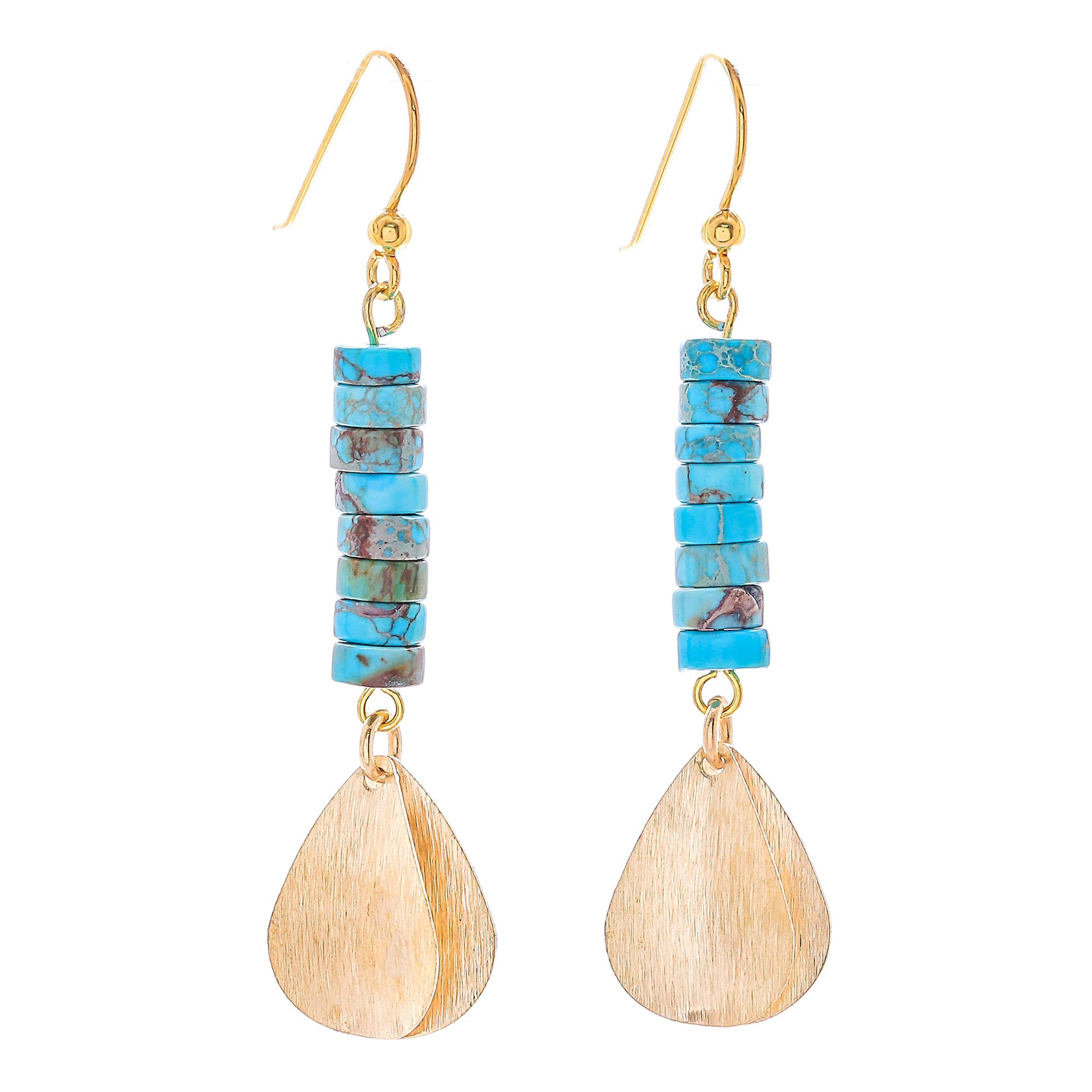 Premium Sea Gold Brass & Turquoise Dangle Earrings - Handcrafted Elegance