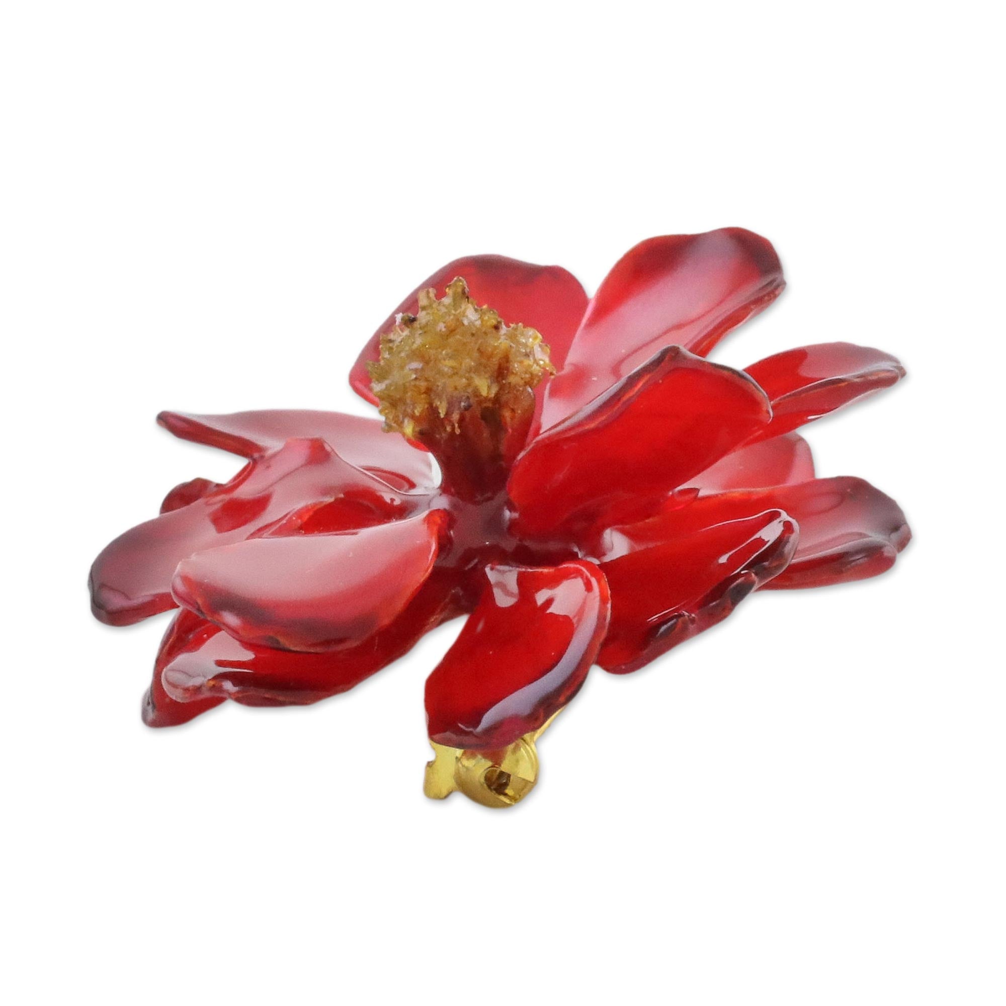 Premium Crimson Aster Brooch - Handcrafted Gold-Plated Floral Pin