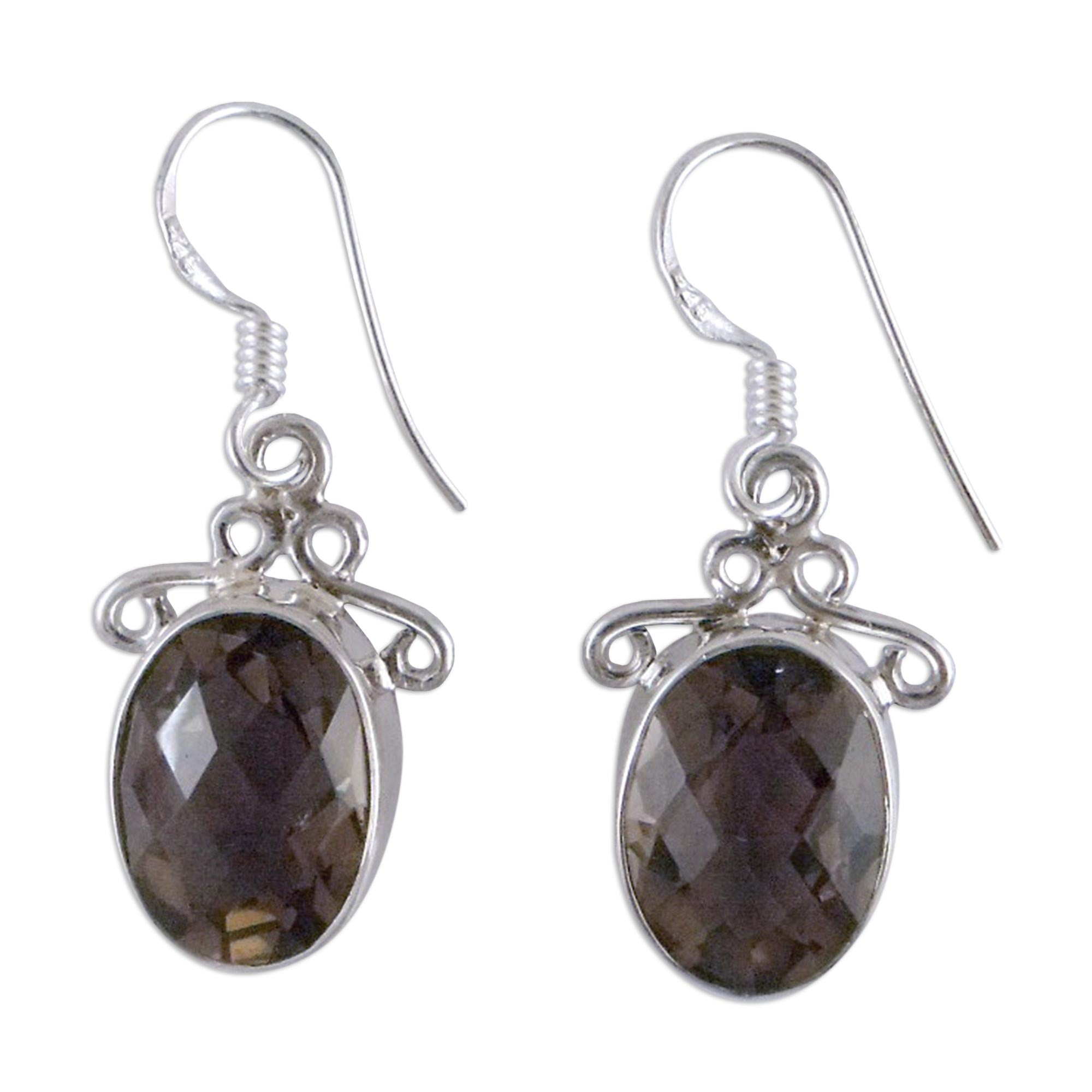 Premium Twilight Elegance: Women's Sterling Silver & Smoky Quartz Earrings