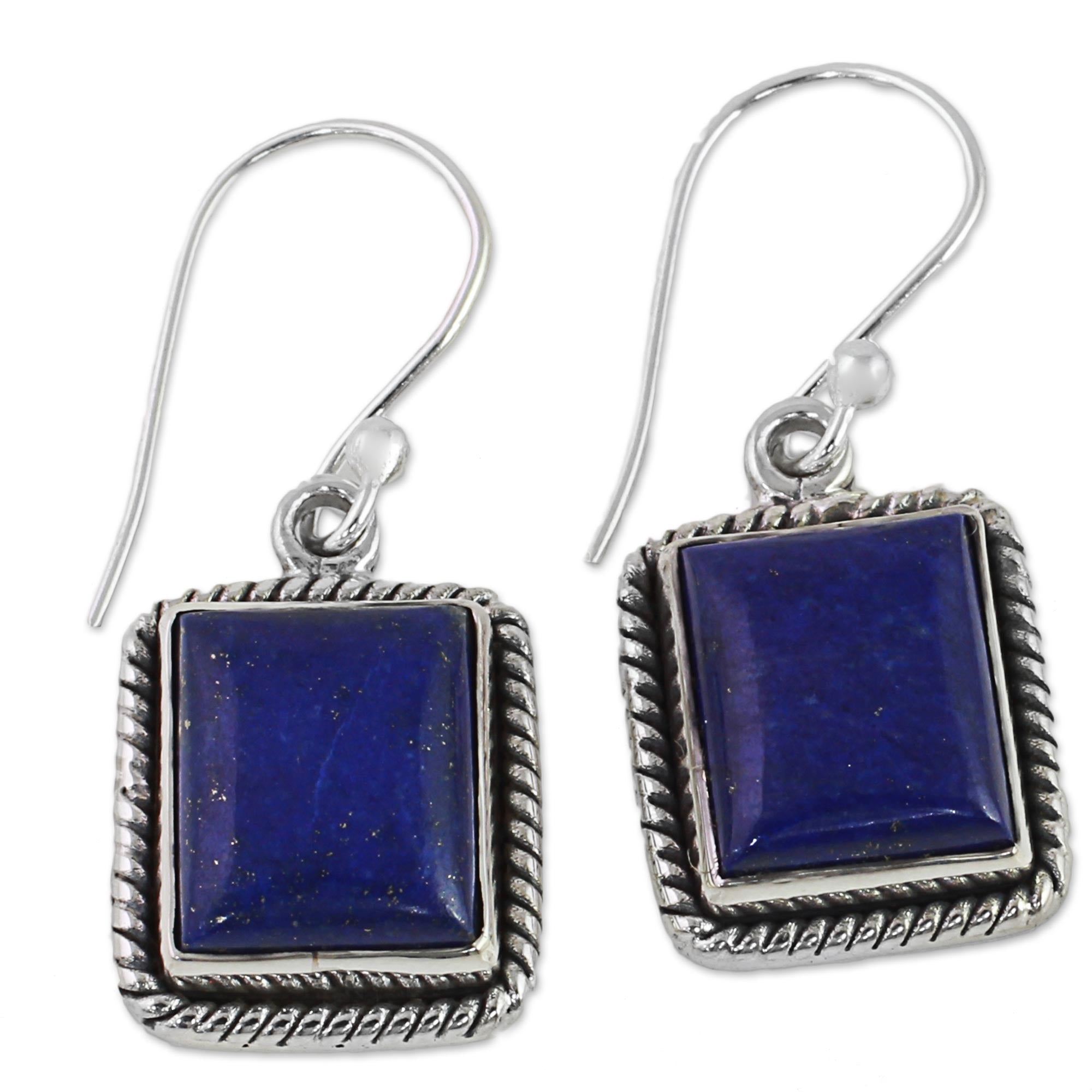 Premium Lapis Lazuli Sterling Silver Rectangle Dangle Earrings - Handcrafted Elegance