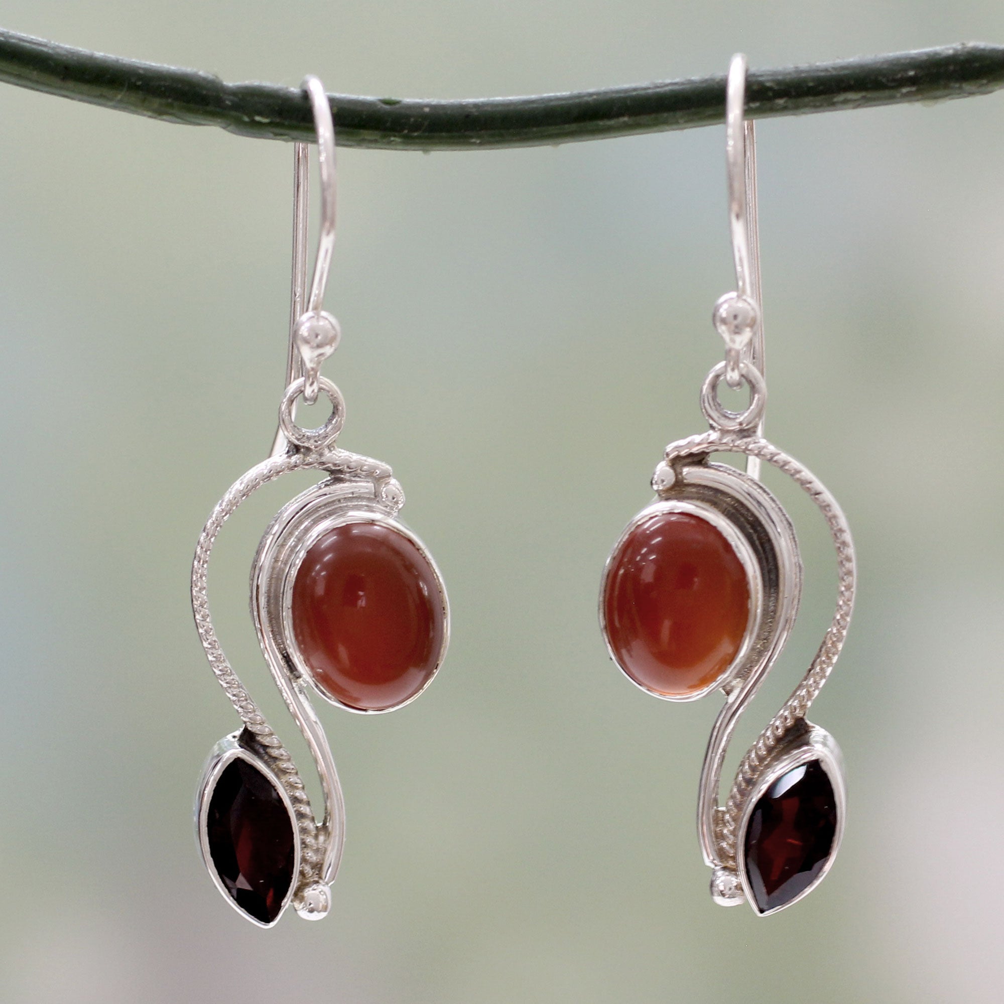 Premium Handcrafted Sterling Silver Garnet & Carnelian Hook Earrings