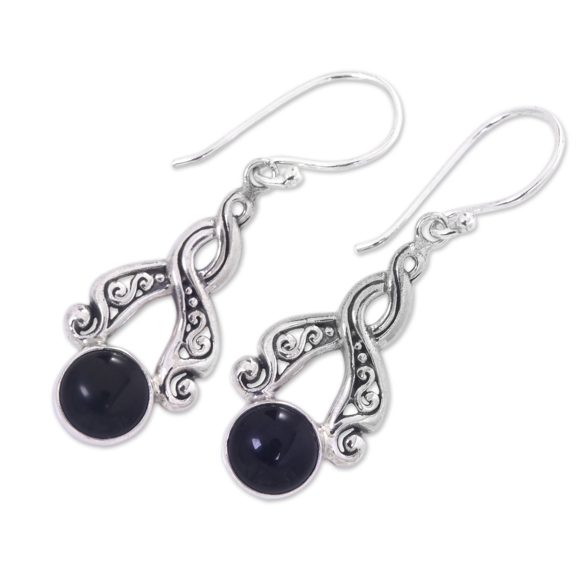 Premium Midnight Embrace Silver Onyx Dangle Earrings - Handcrafted in Bali