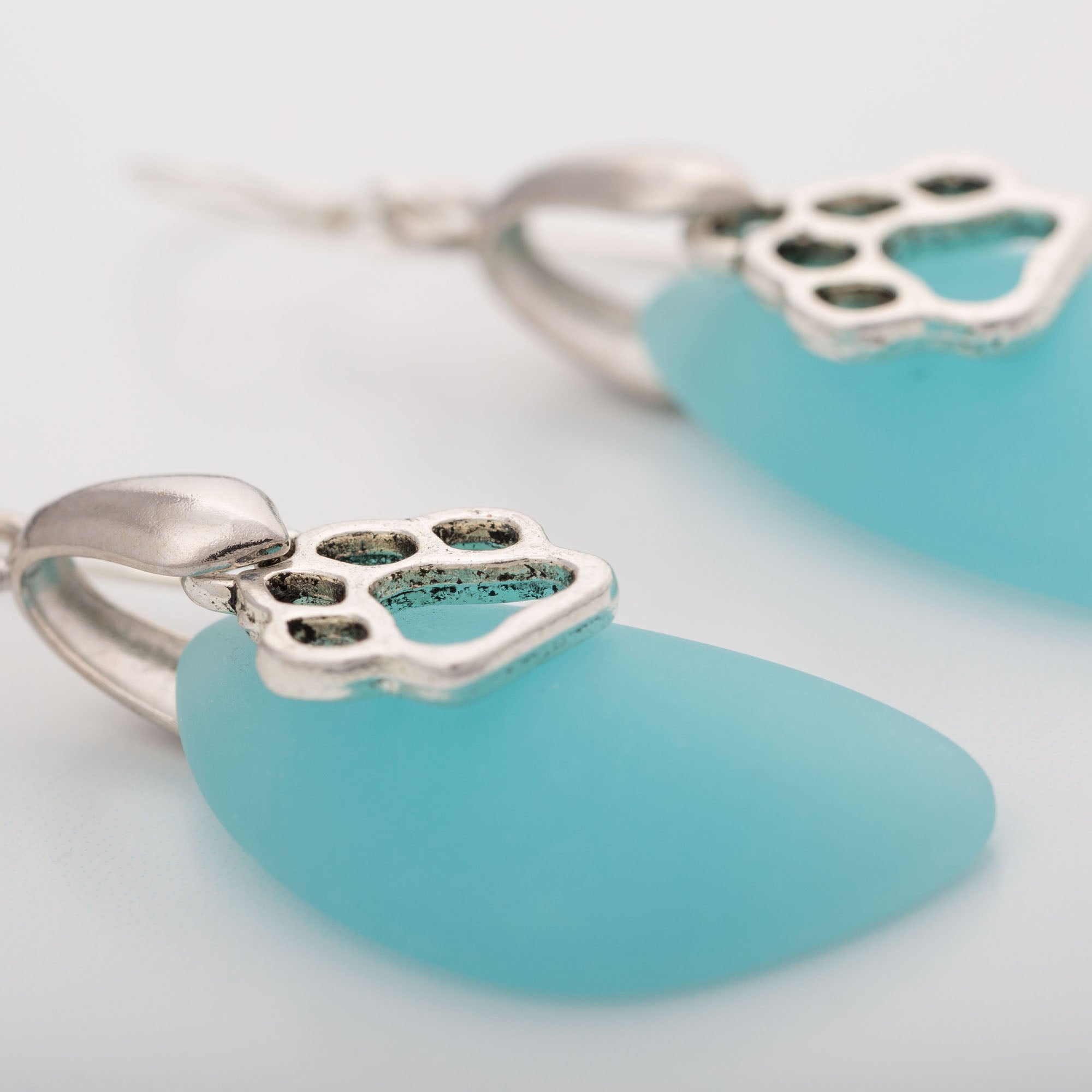 Premium Paw Print Sea Glass Earrings - Handcrafted in the U.S.A.