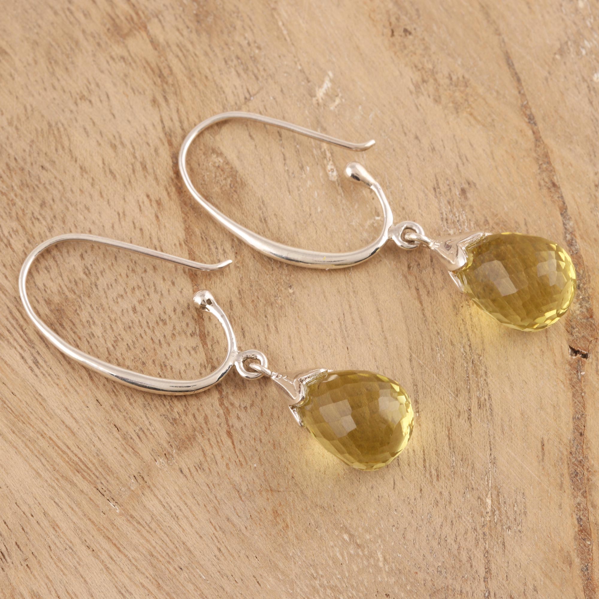 Premium Glittering Dew 10-Carat Lemon Quartz Dangle Earrings - Handcrafted in India