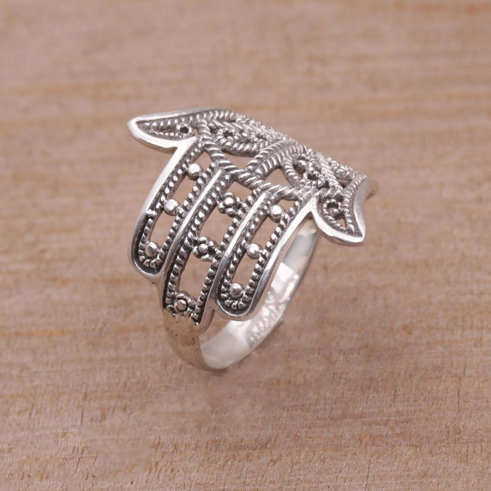 Premium Hamsa Rope Sterling Silver Ring – Handcrafted in Bali for Ultimate Protection