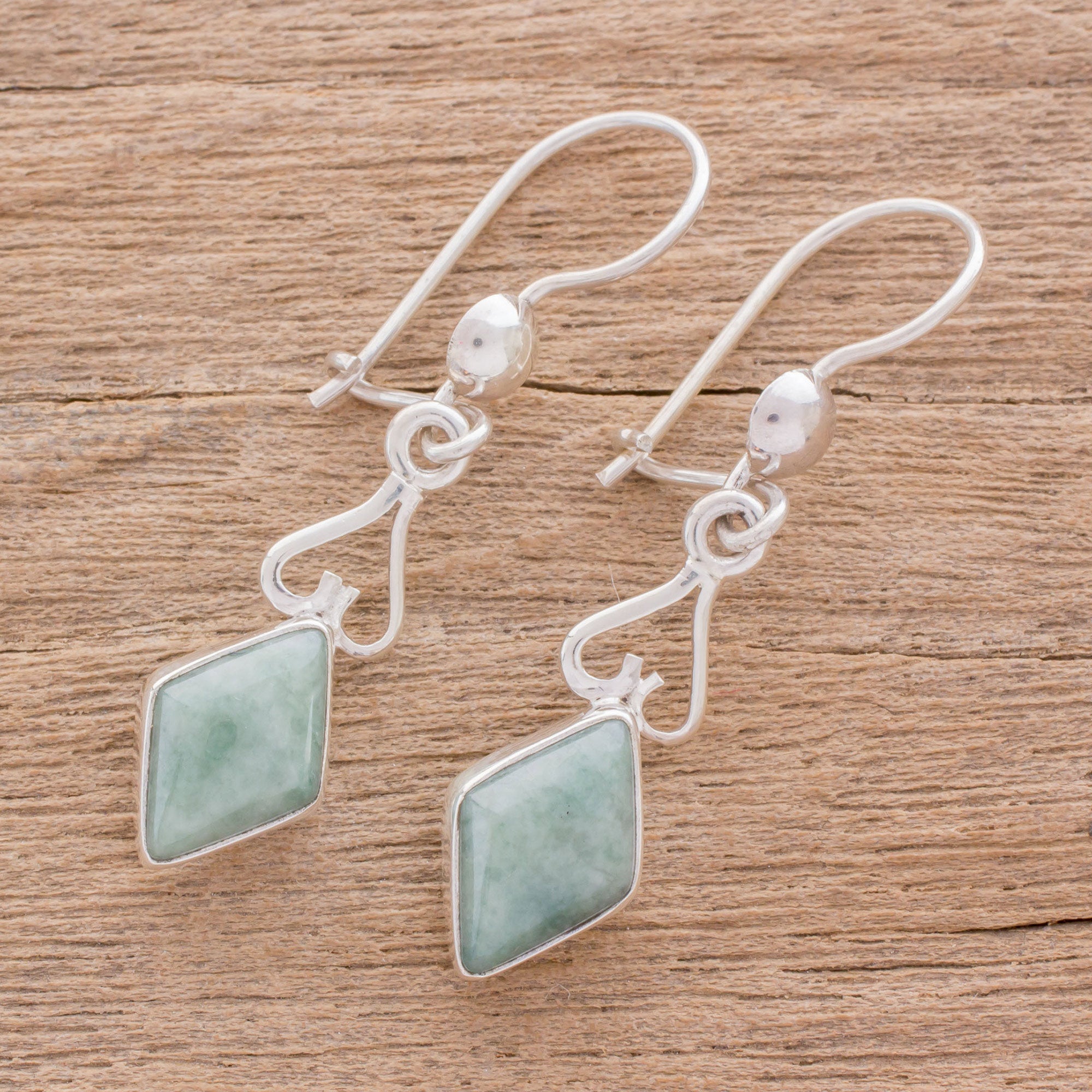 Premium Apple Green Jade Diamond Earrings - Handcrafted in Guatemala