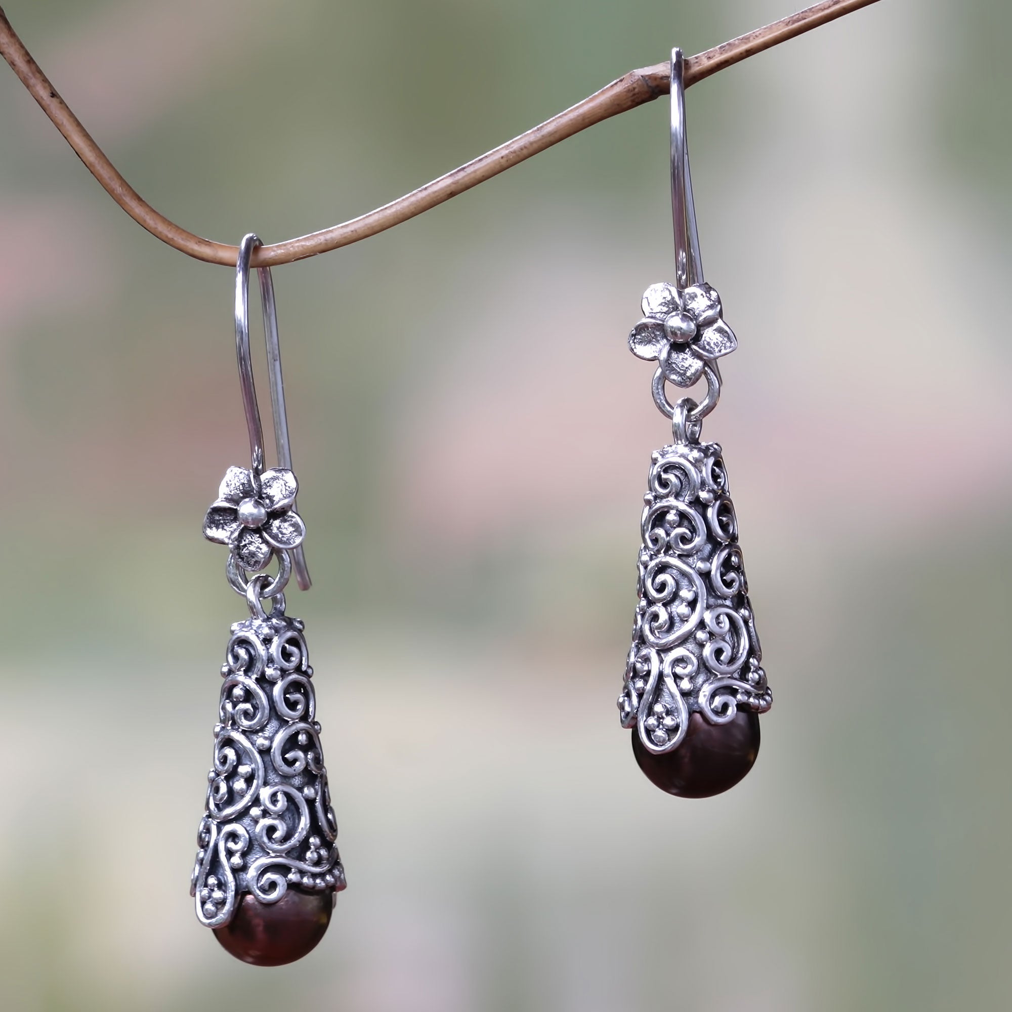Premium Brown Arabesque Pearl Dangle Earrings