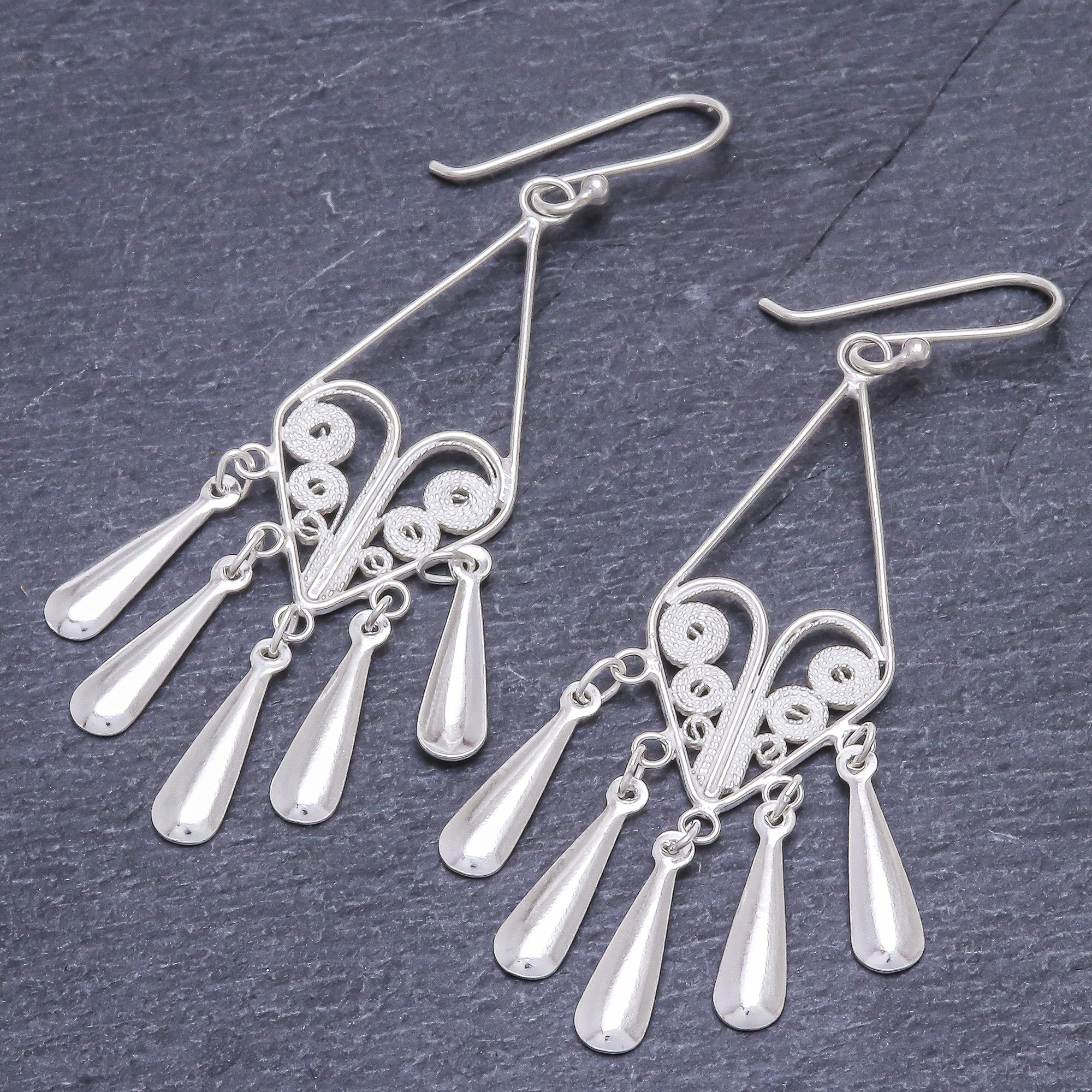 Premium Handmade Sterling Silver Filigree Dangle Earrings by Diamond Fountains