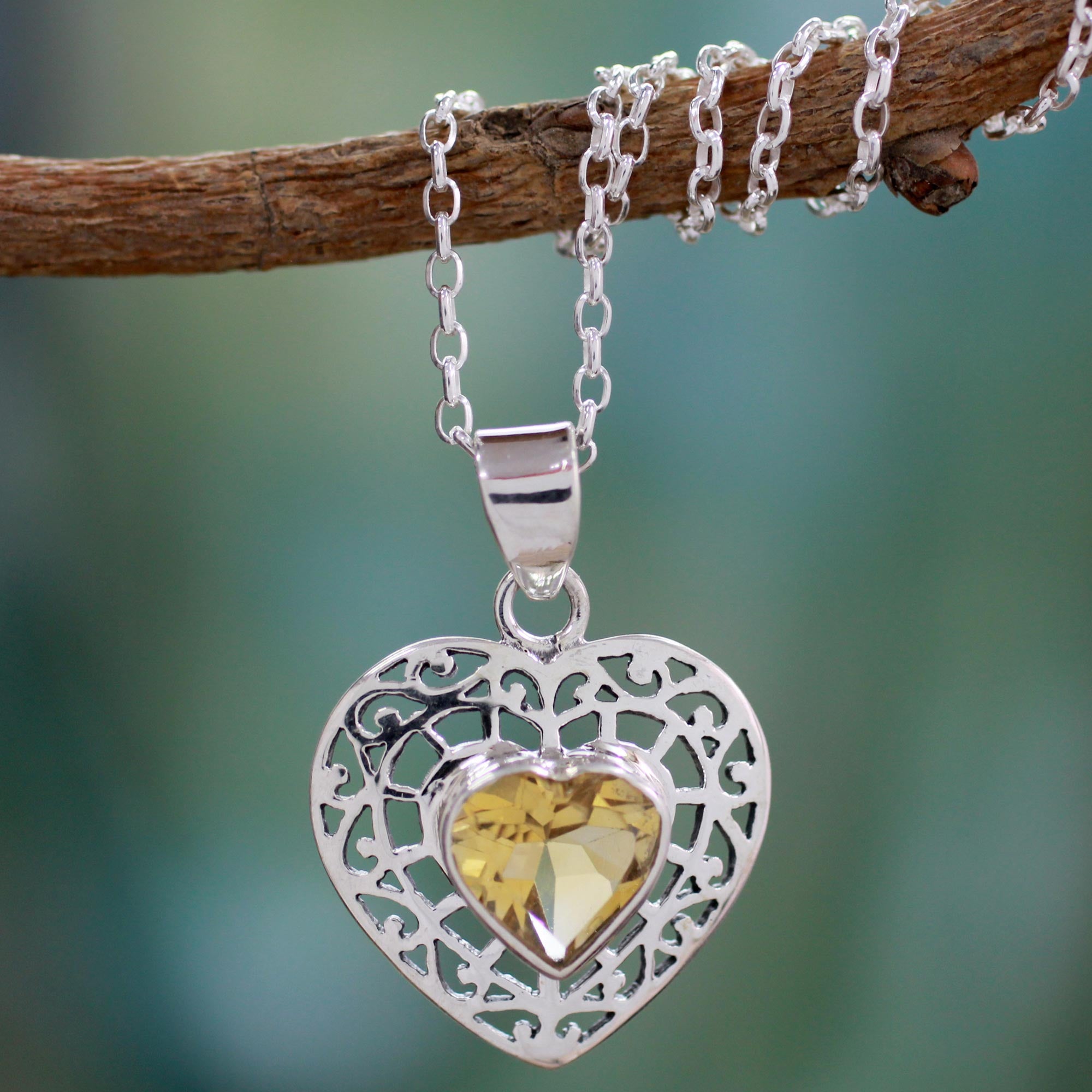 Premium Mughal Romance Citrine Heart Necklace - Handcrafted Elegance