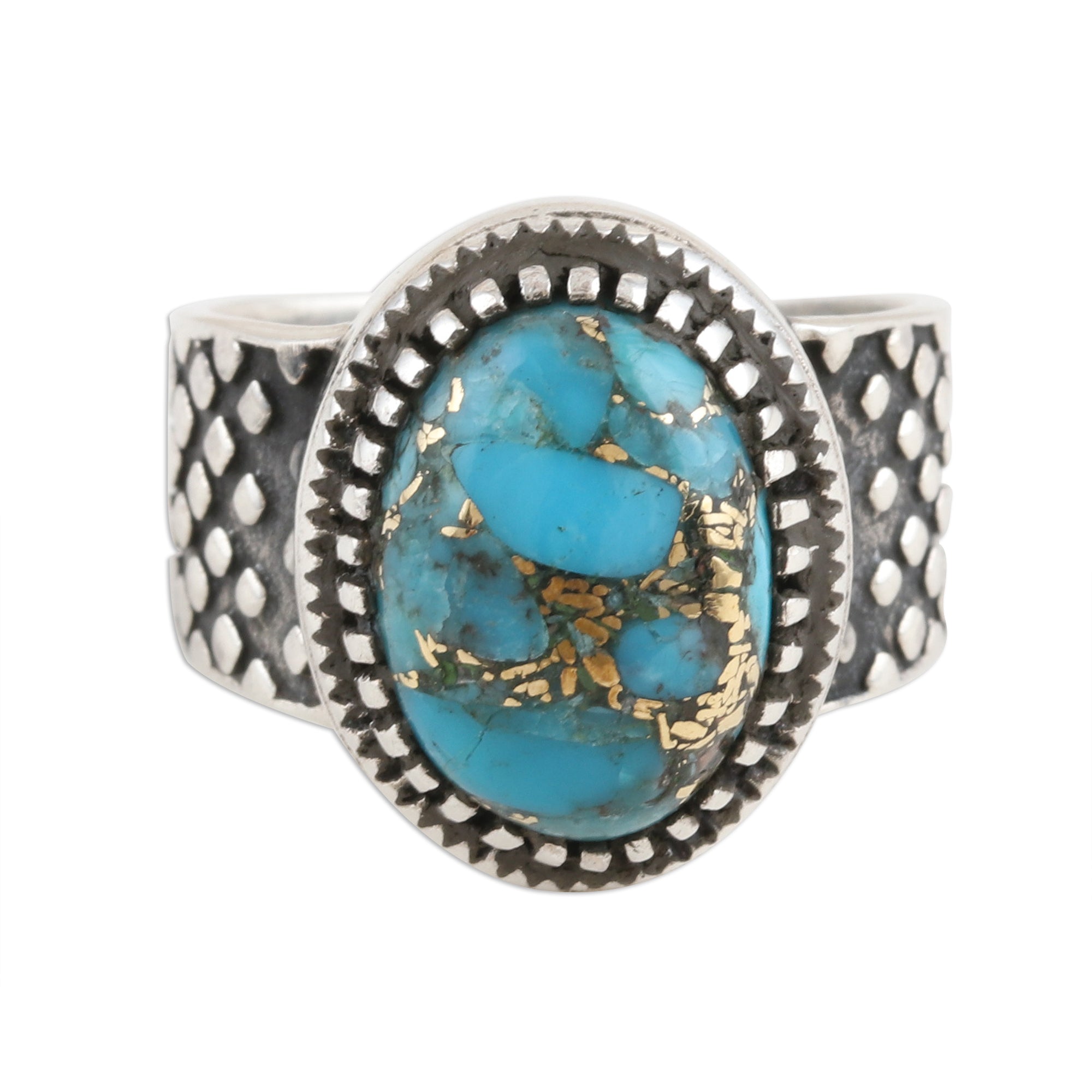 Premium Majestic Allure Composite Turquoise & Sterling Silver Men's Ring