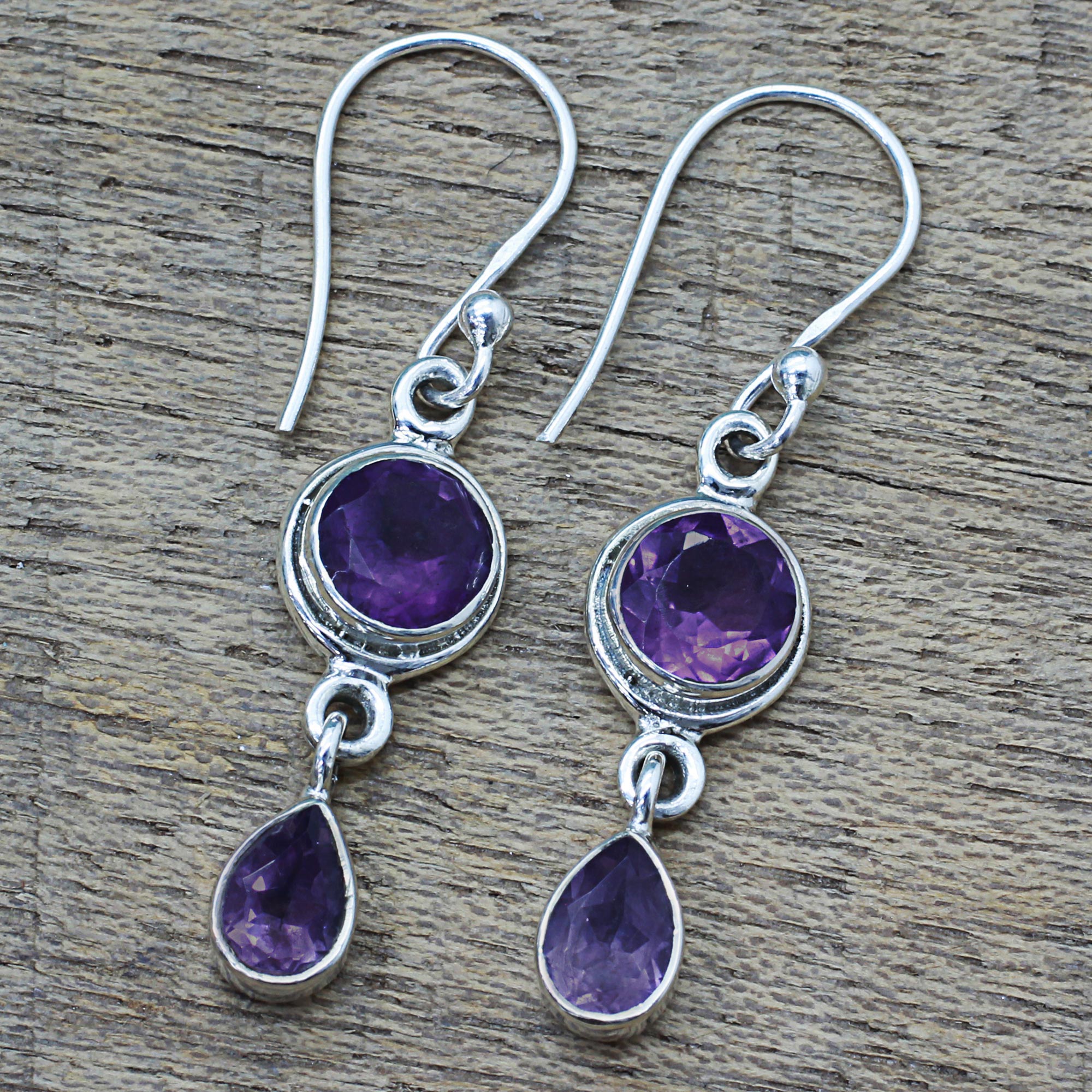 Premium Lilac Droplets Faceted Amethyst Sterling Silver Dangle Earrings