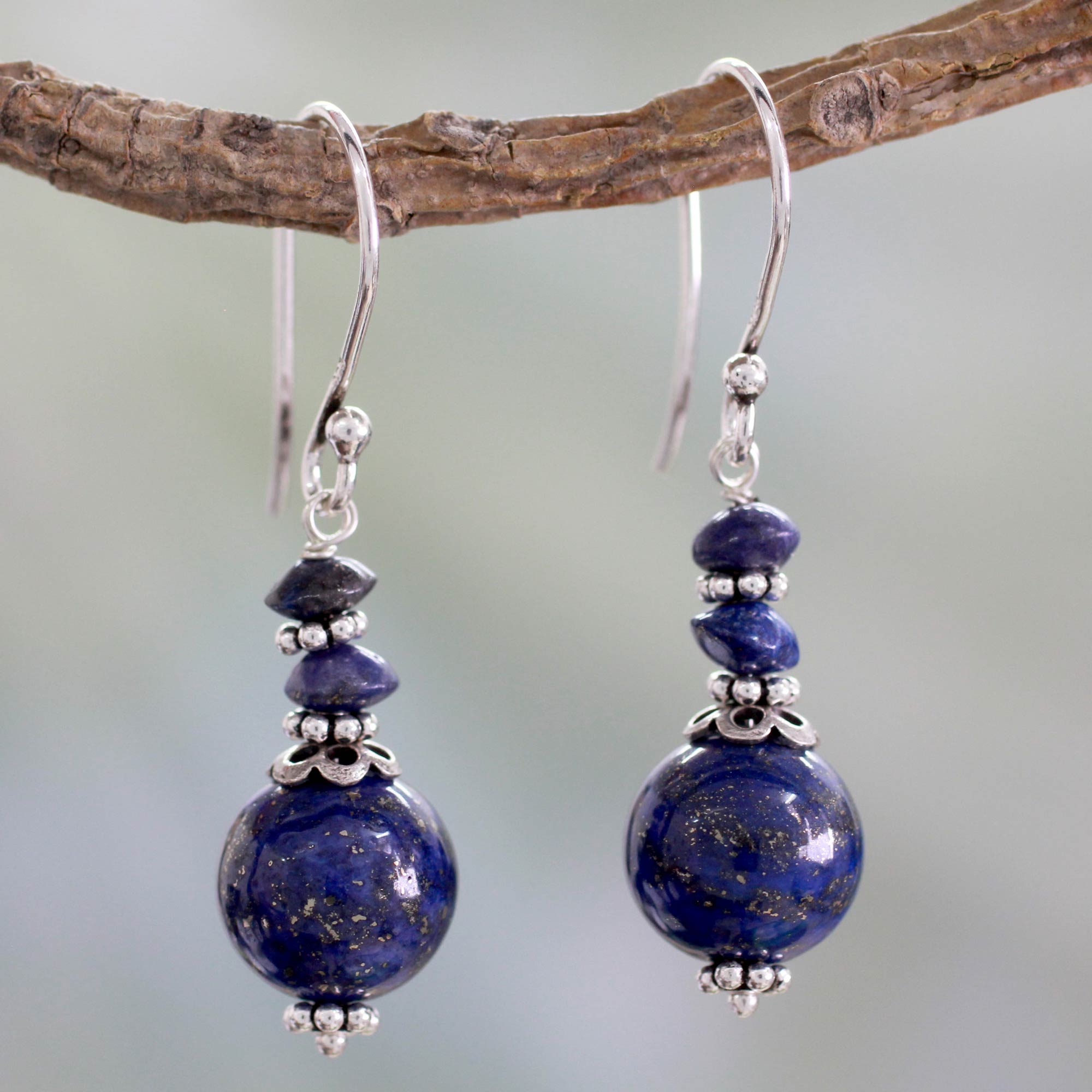 Premium Chakra Universe Lapis Lazuli Beaded Earrings - Handmade Sterling Silver