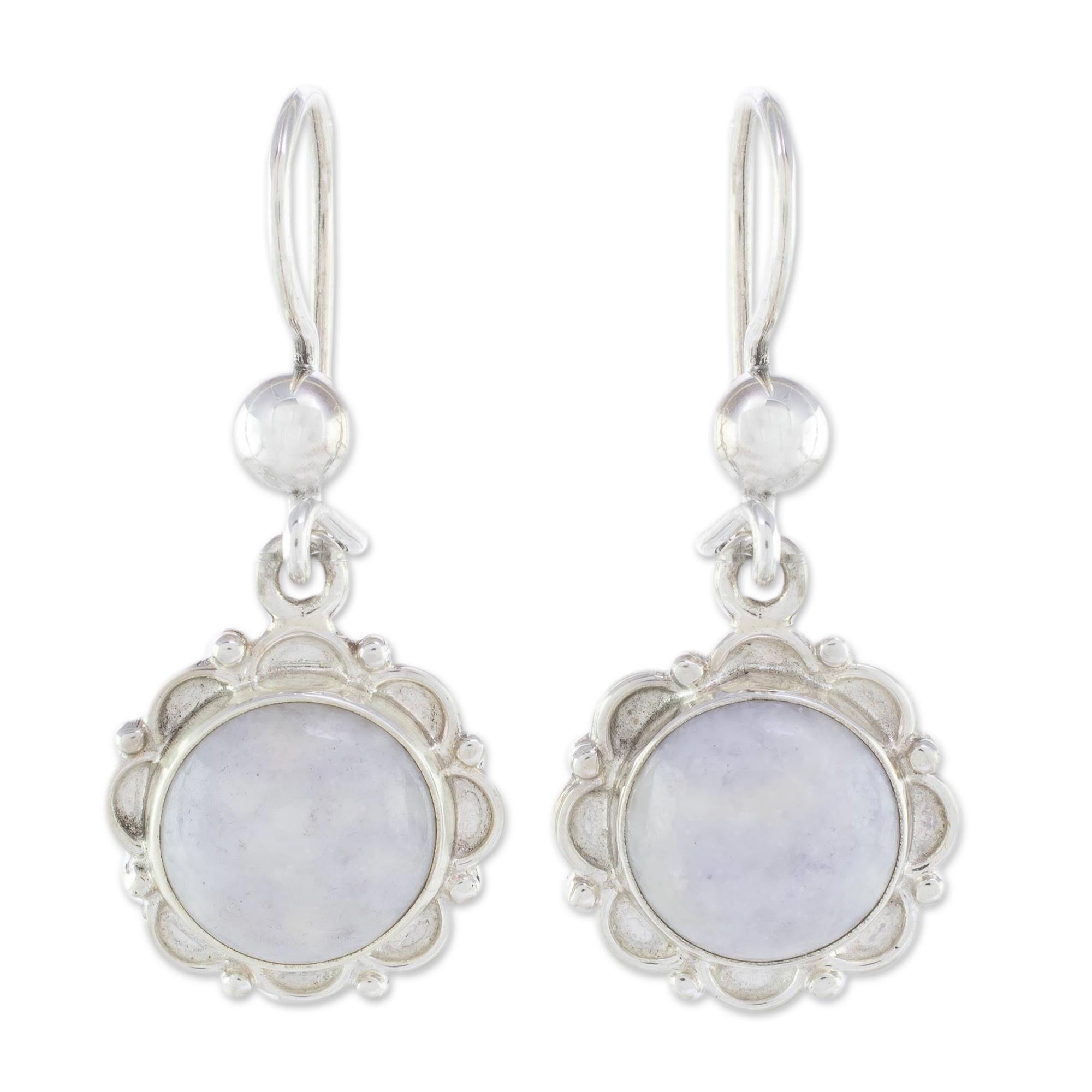 Premium Lilac Jade Silver Dangle Earrings - Handcrafted Elegance