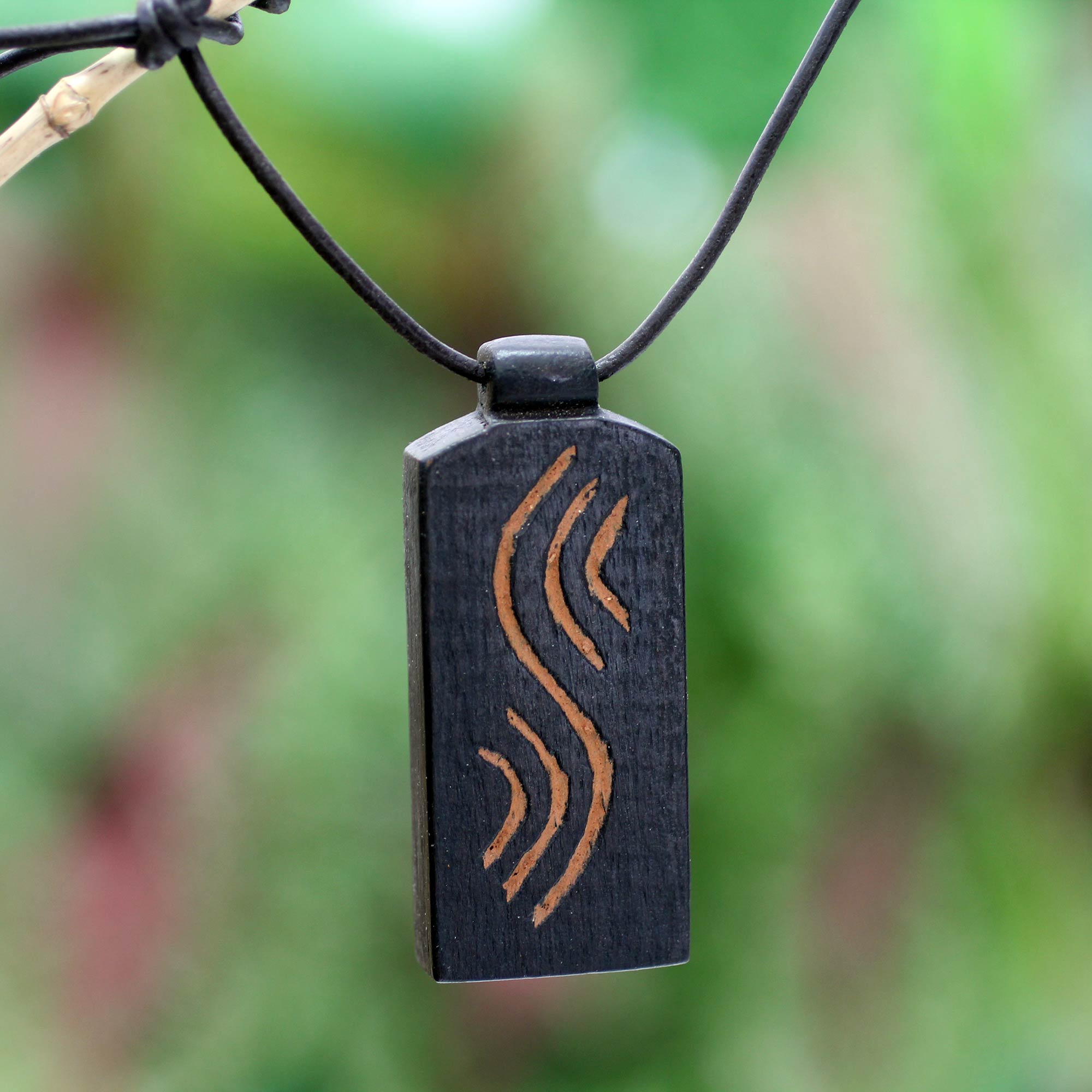 Premium Teak Wood Wave Pendant Necklace - Positive Vibes