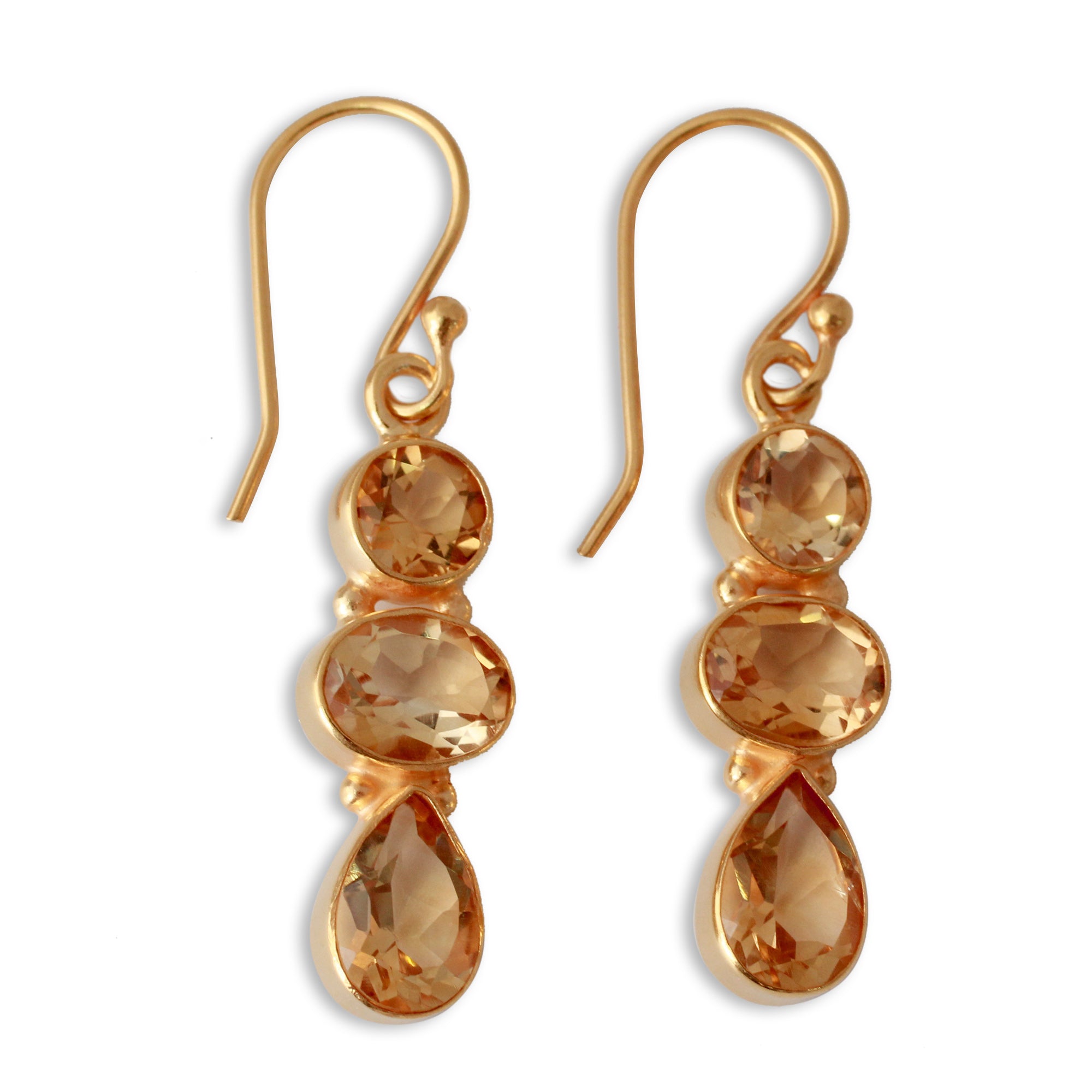 Premium 22k Gold Plated Citrine Dangle Earrings – Golden Dazzle Collection