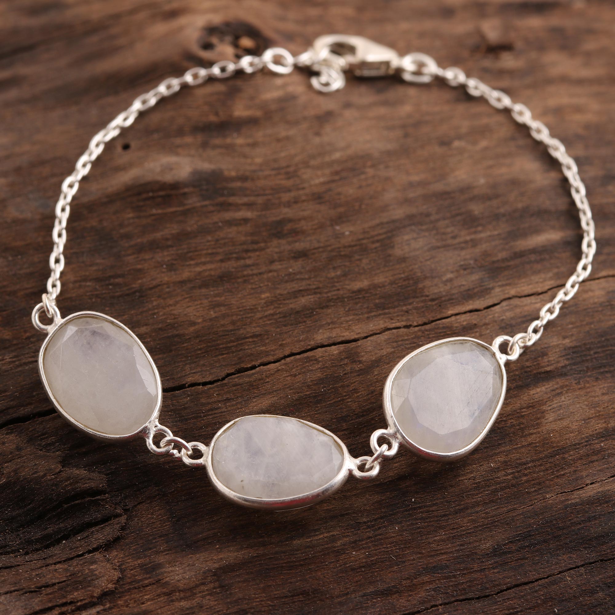 Premium Rainbow Glisten 18-Carat Moonstone Bracelet - Handcrafted in India