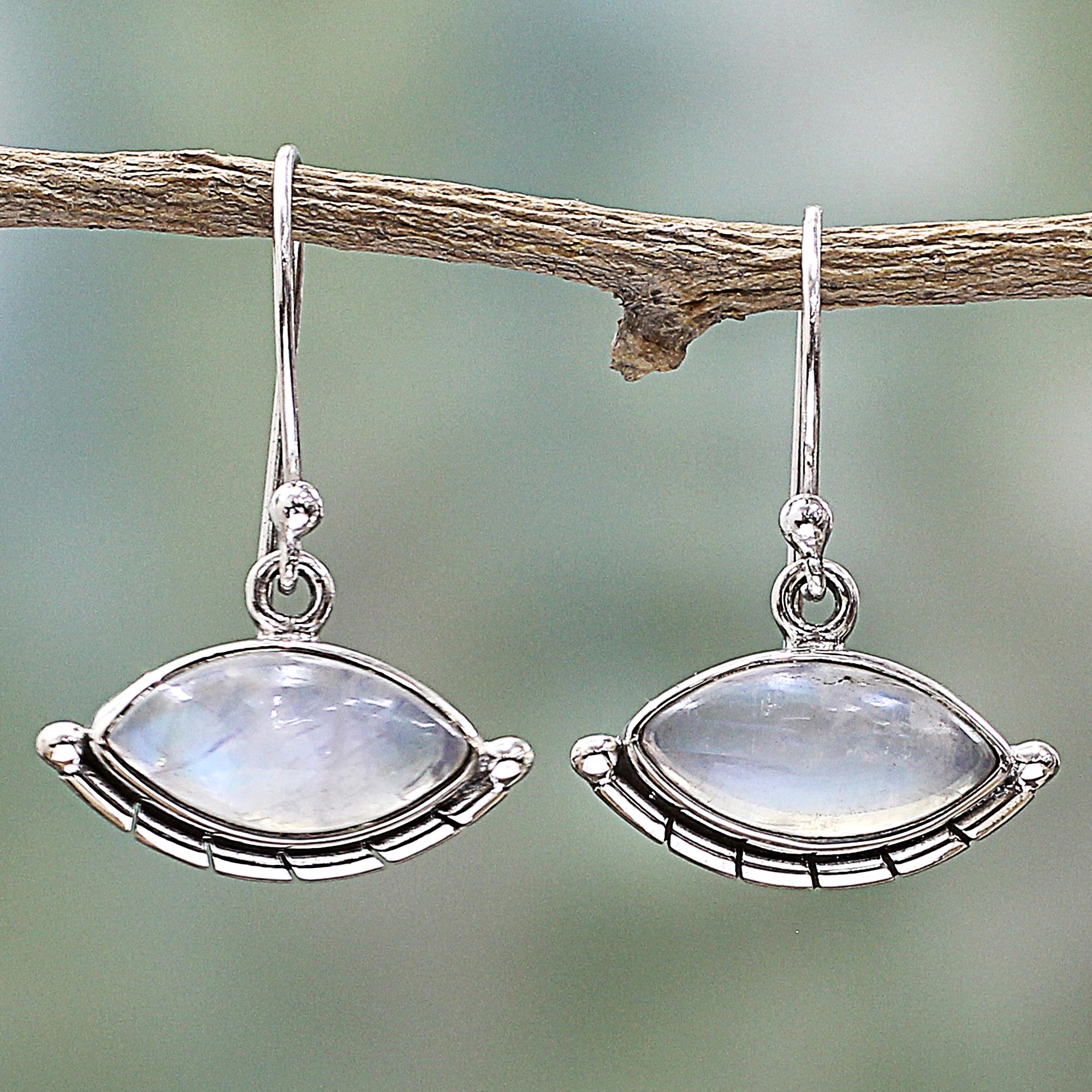 Premium Rainbow Moonstone Eye Protection Dangle Earrings