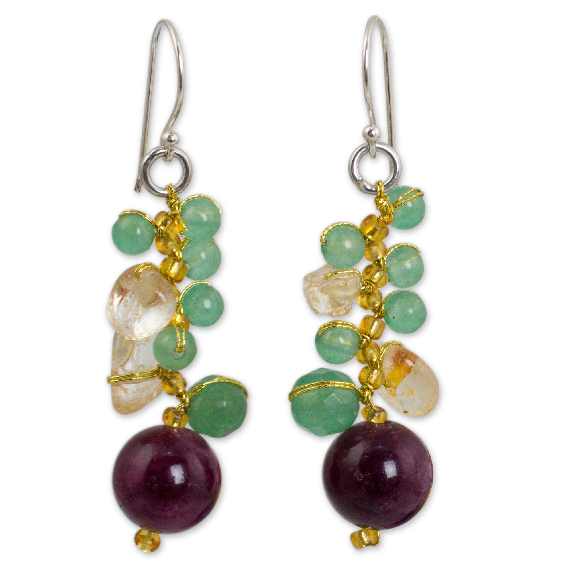 Premium Sweet Berries Citrine & Quartz Cluster Earrings - Handcrafted Elegance