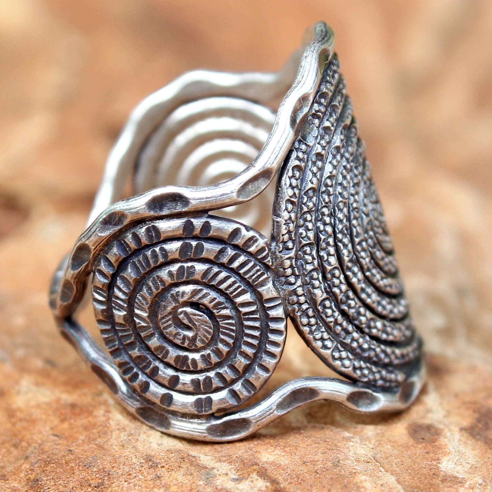 Premium Hill Tribe Moon Sterling Silver Band Ring - Handcrafted Elegance