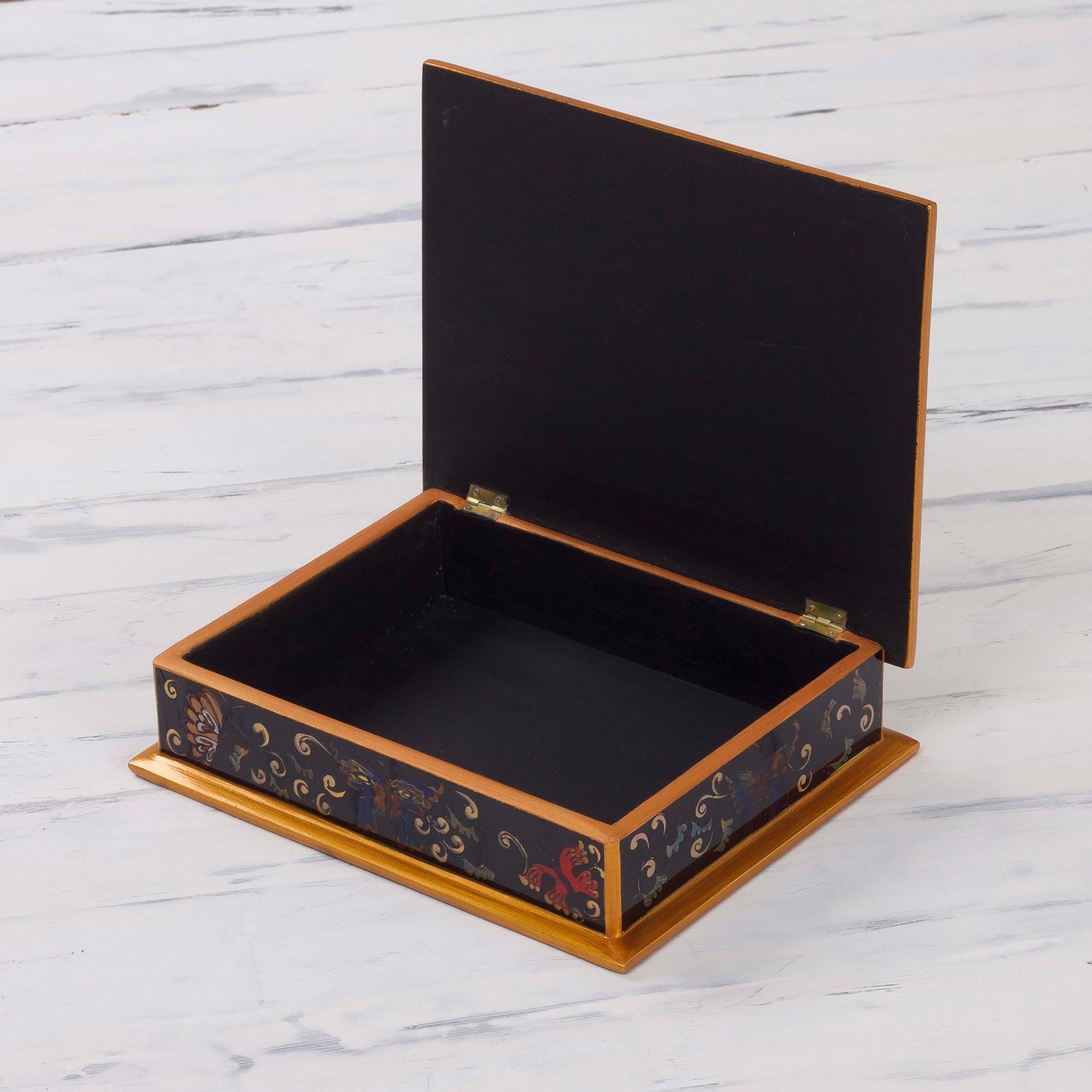 Premium Hand-Painted Glass Jewelry Box with Night Flutters Design