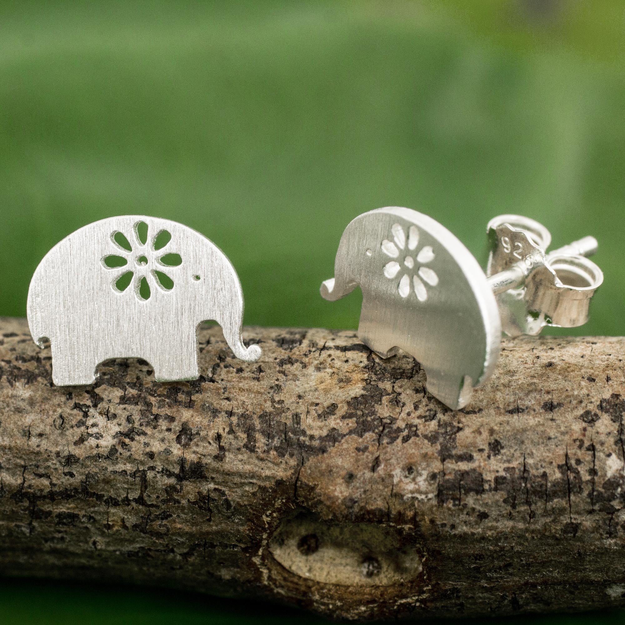 Premium Blooming Elephants Sterling Silver Stud Earrings – Handmade Artisan Jewelry