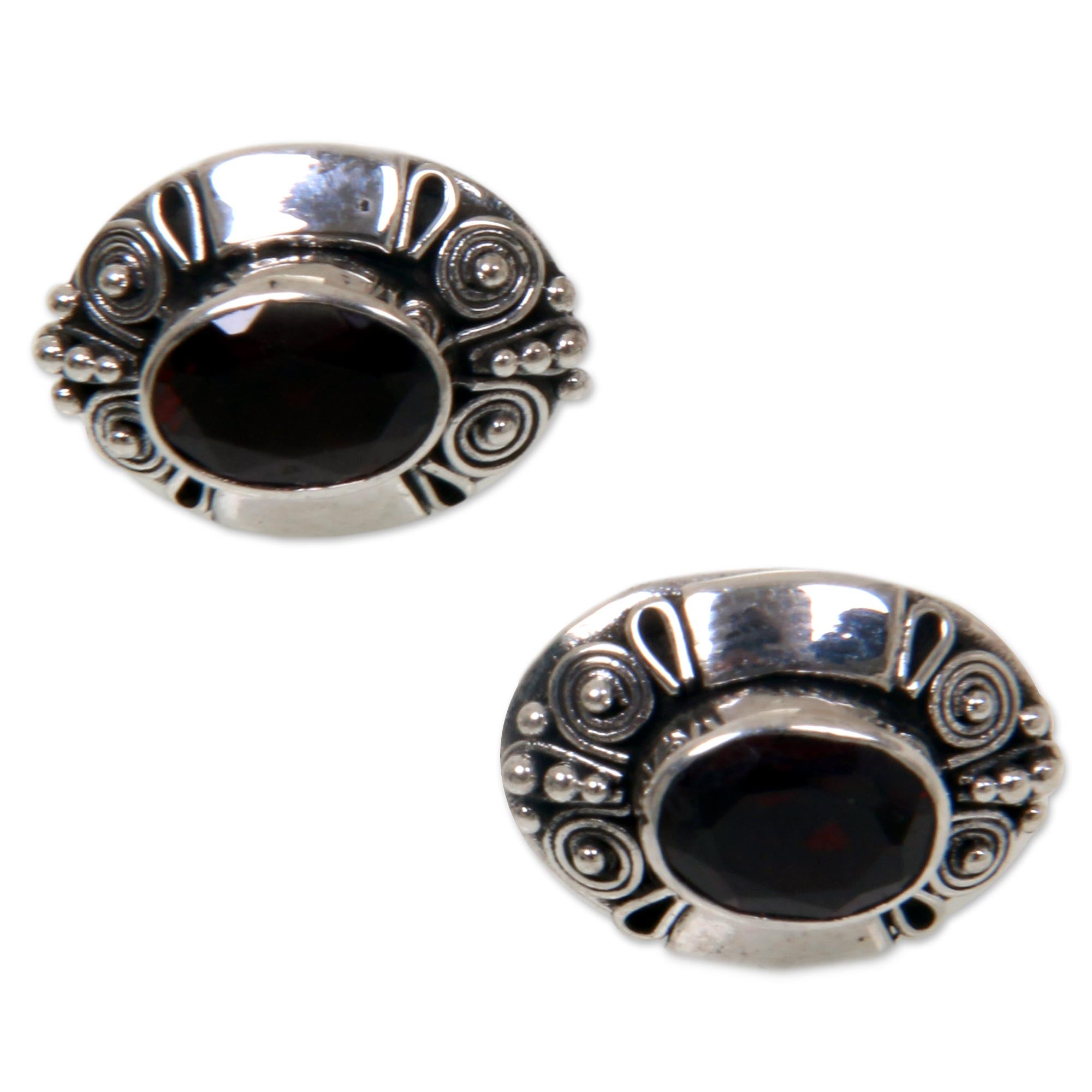 Premium Exuberance Garnet Sterling Silver Button Earrings