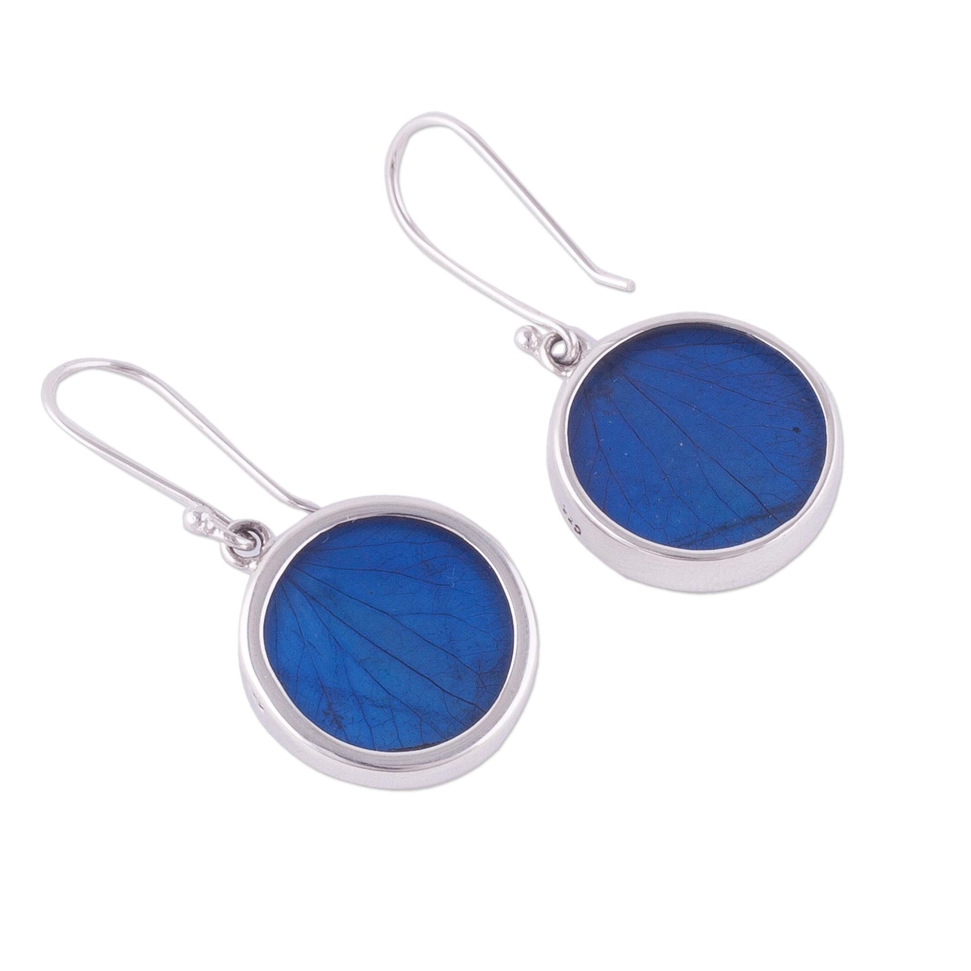 Premium Blue Eden Sterling Silver Leaf Dangle Earrings - Handcrafted in Peru