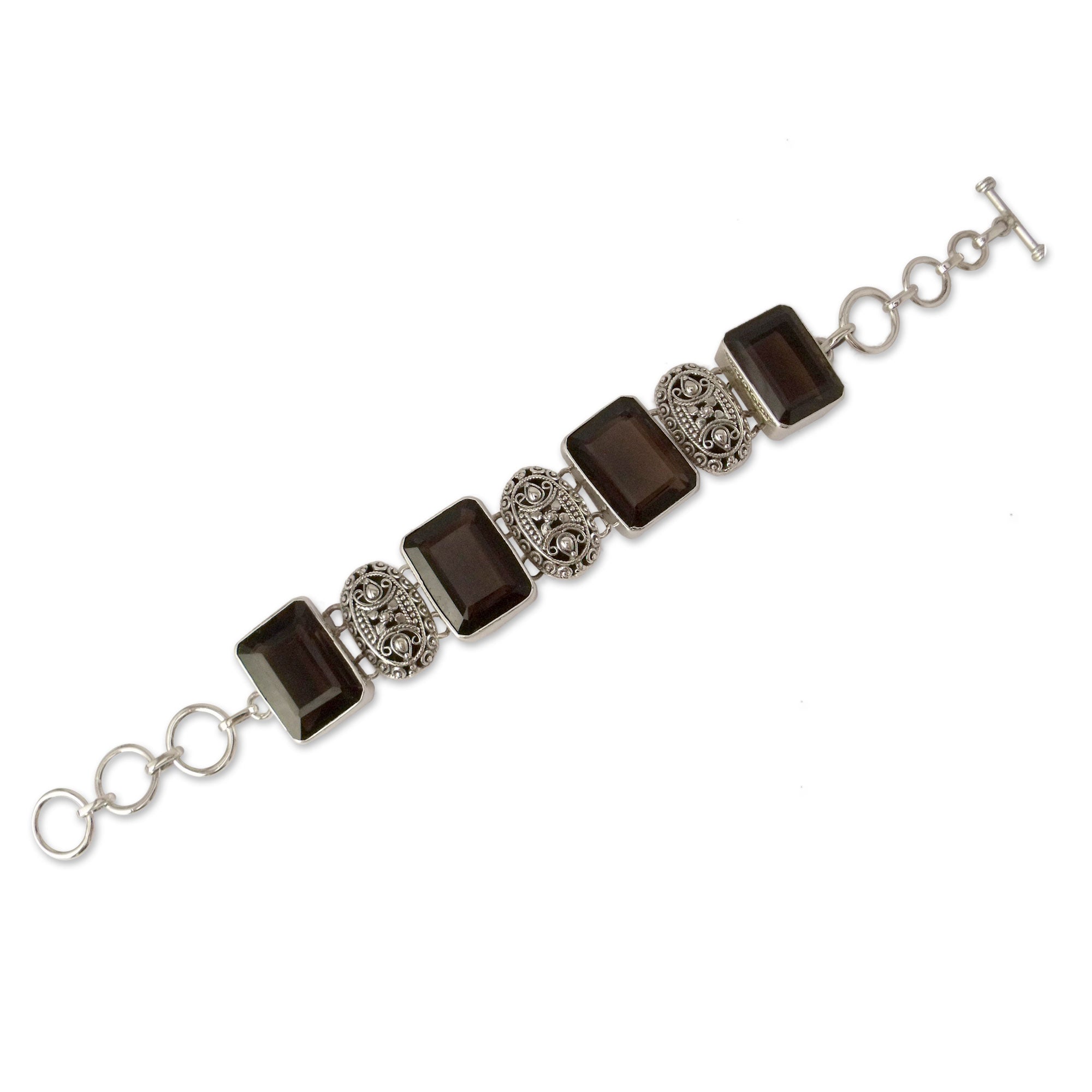 Premium Song of India Sterling Silver Bracelet with Smoky Quartz – Timeless Elegance