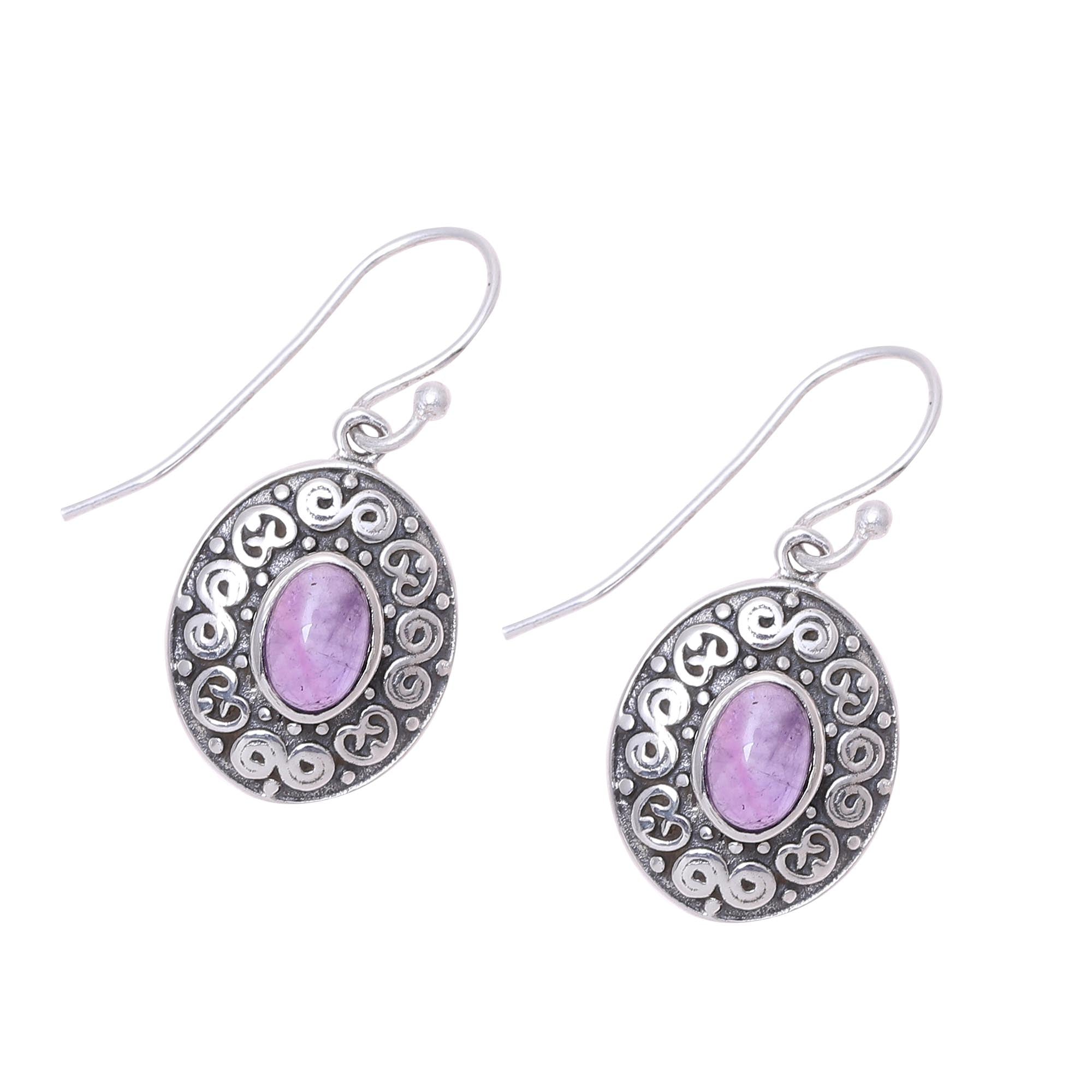 Premium Swirling Ellipse Amethyst Dangle Earrings - Handcrafted in India