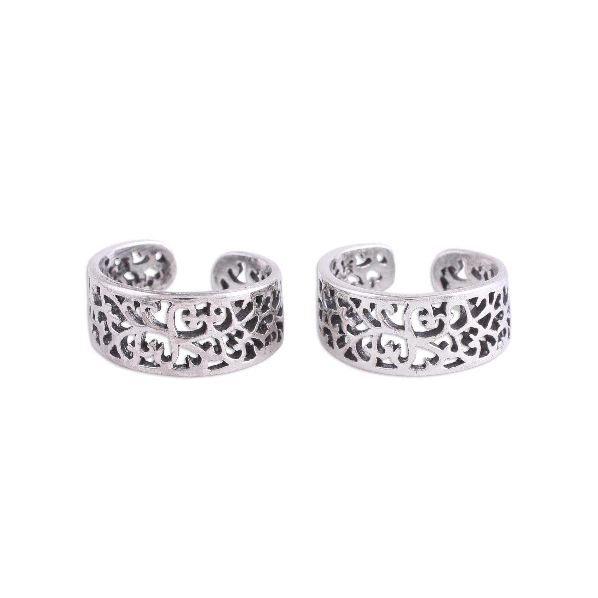 Premium Artisan Sterling Silver Toe Rings - Intricate Vine Design (Pair)