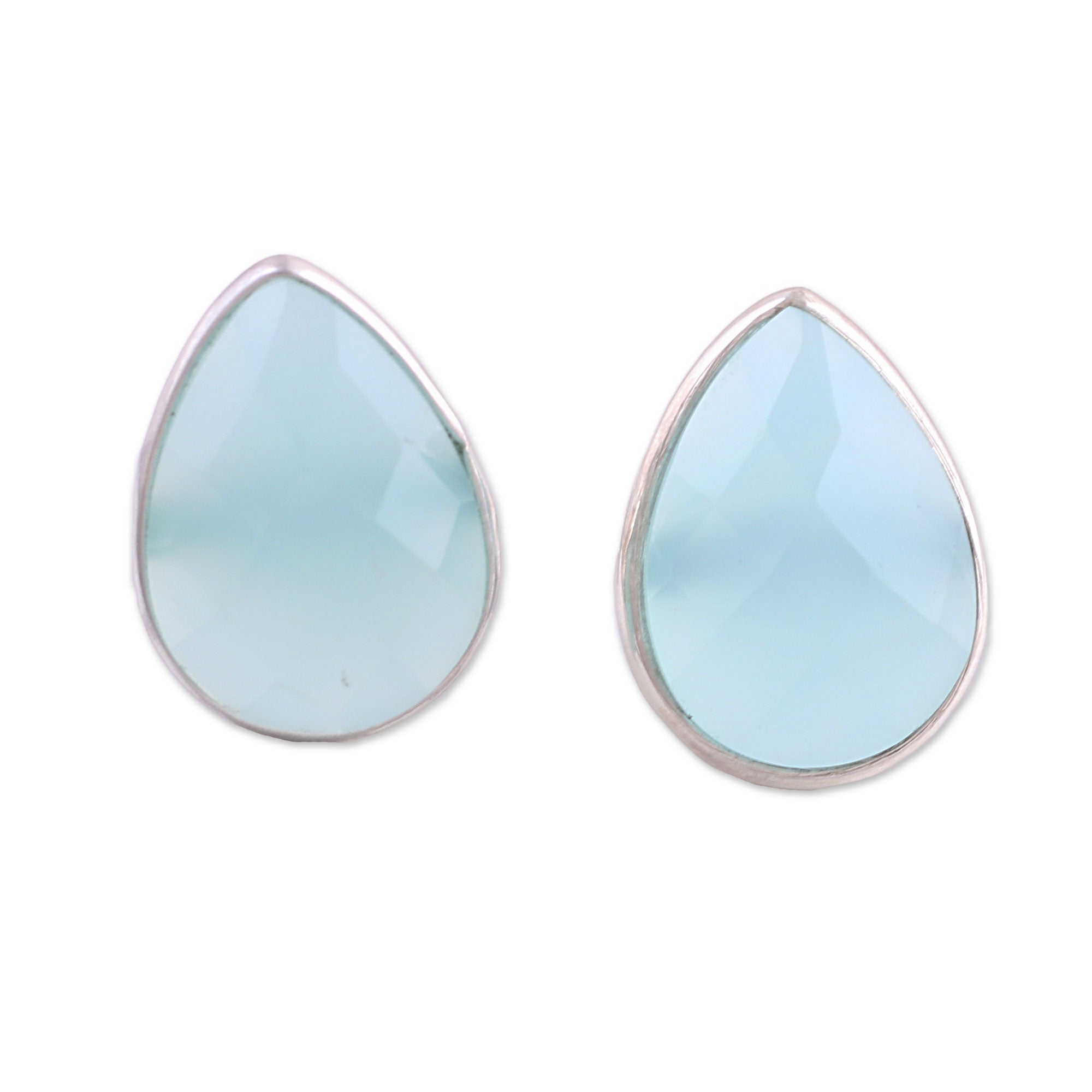 Premium Raindrop Prisms Silver Chalcedony Earrings - Elegant Handmade Jewelry