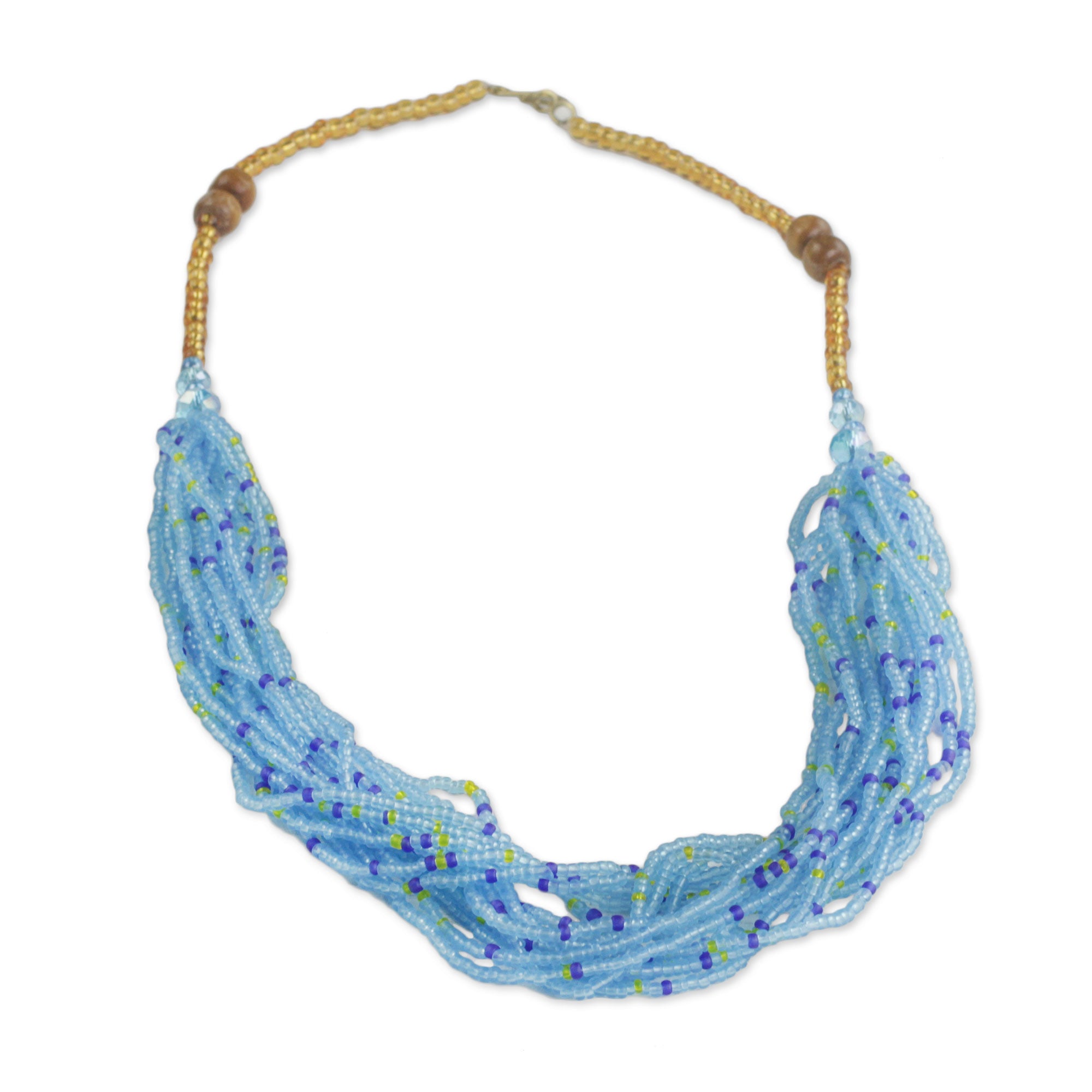 Premium Sky Blue Recycled Glass Beaded Necklace – Handcrafted in Ghana