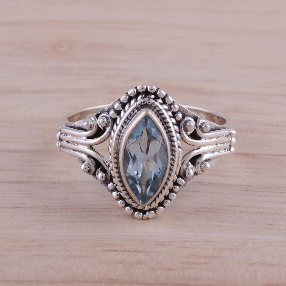 Premium Blue Topaz Sterling Silver Ring – Handcrafted Elegance from India