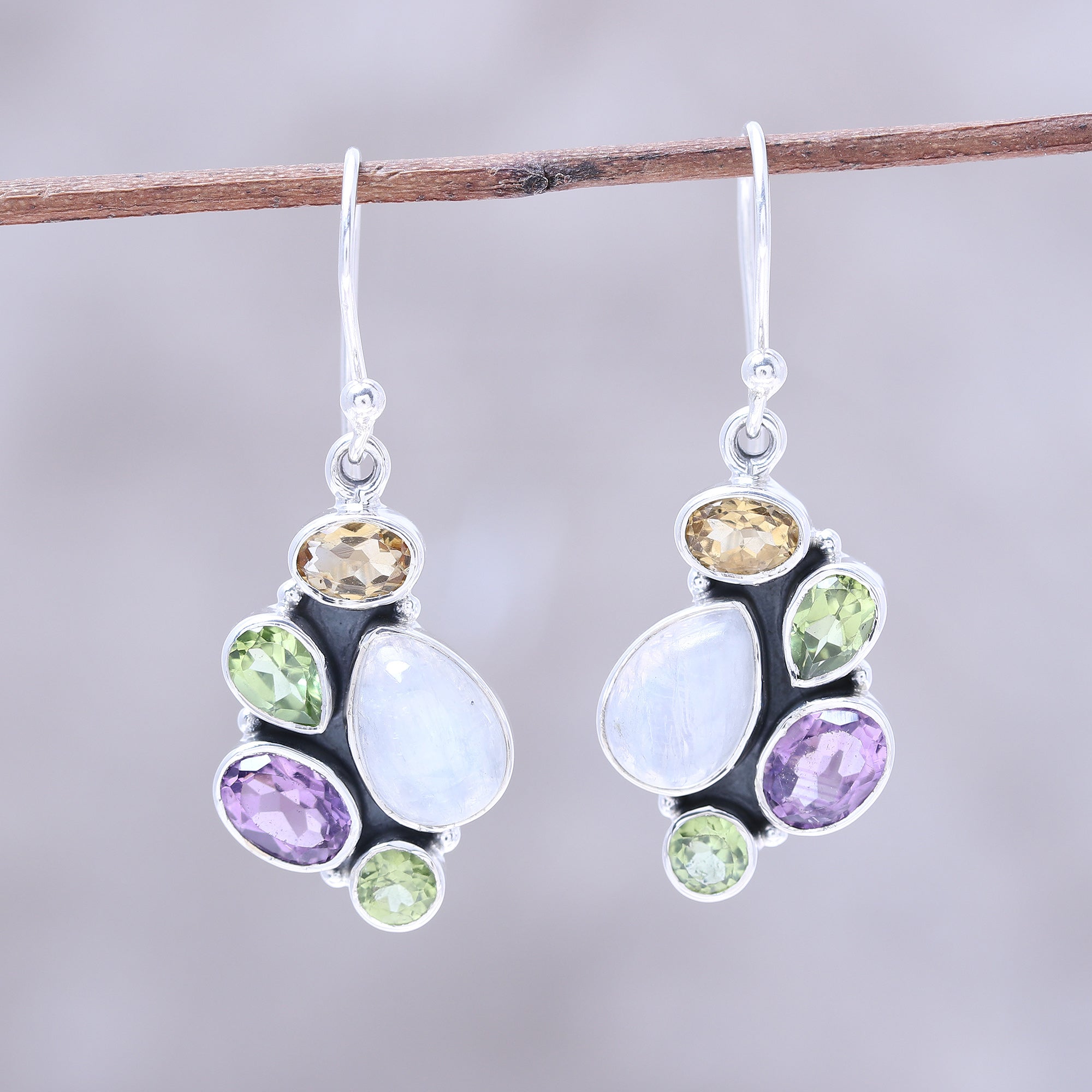 Premium Glittering Fusion Multi-Gemstone Dangle Earrings – Handcrafted in India