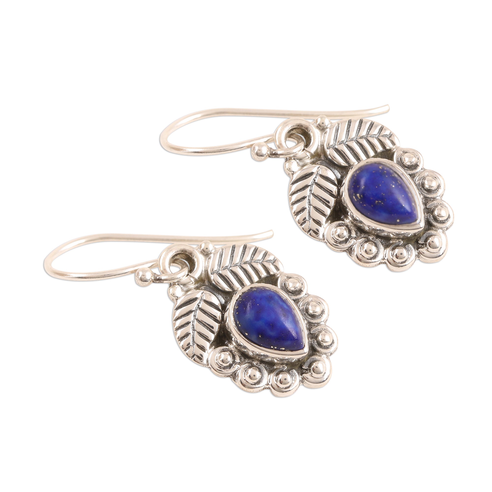 Premium Lapis Lazuli Leaf Dangle Earrings – Handcrafted Sterling Silver Jewelry from India