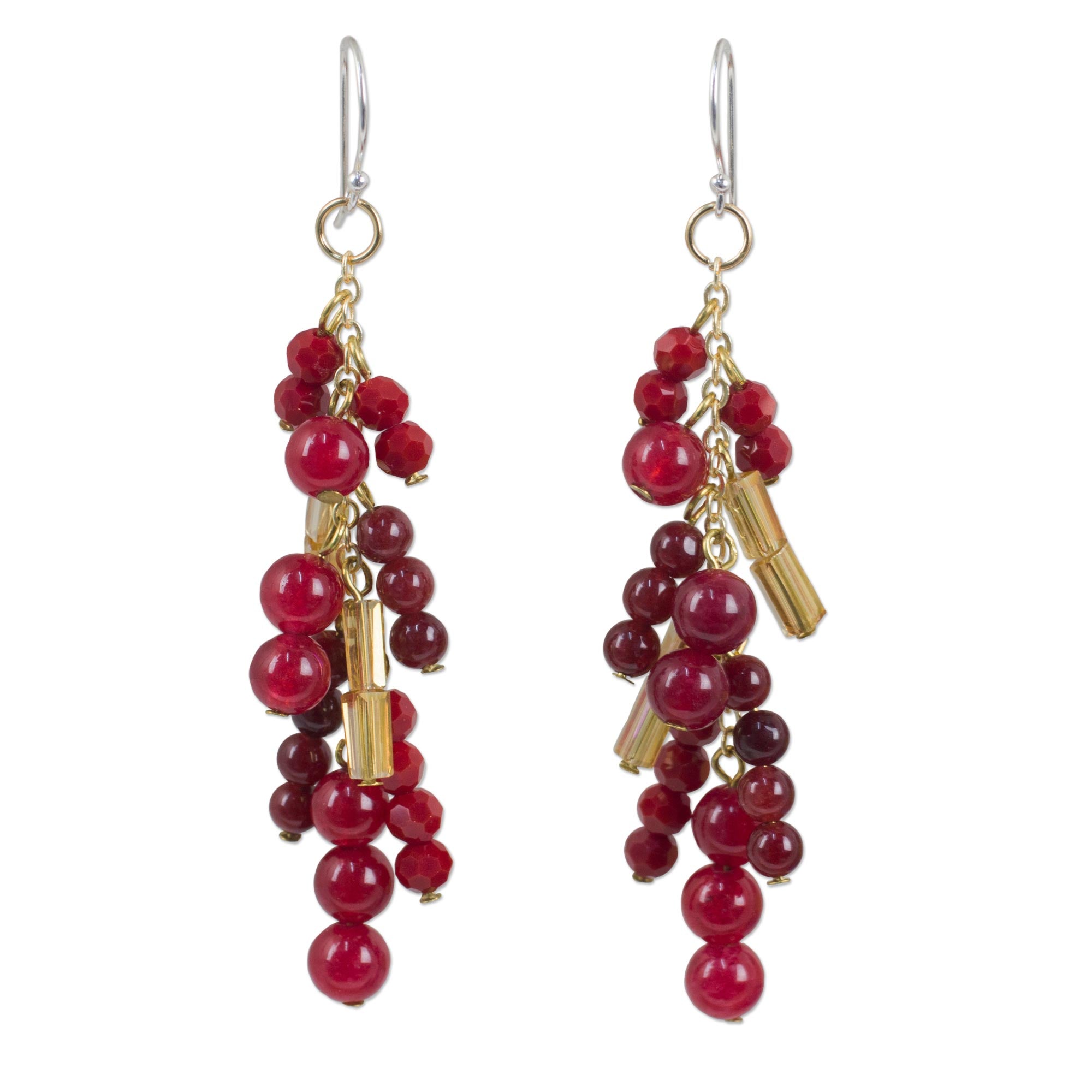 Premium Red Quartz Beaded Earrings with 24k Gold Plated Chains - Ultimate Elegance