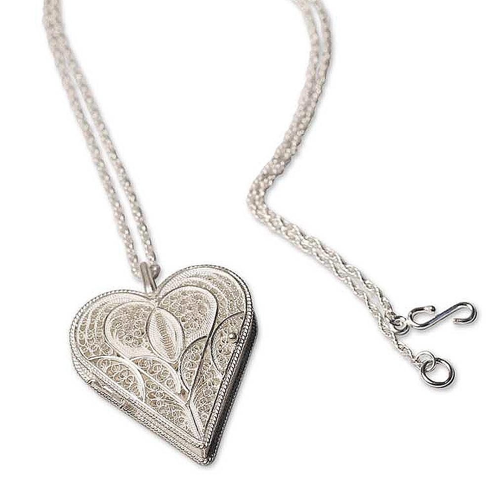 Premium Sterling Silver Filigree Heart Locket Necklace