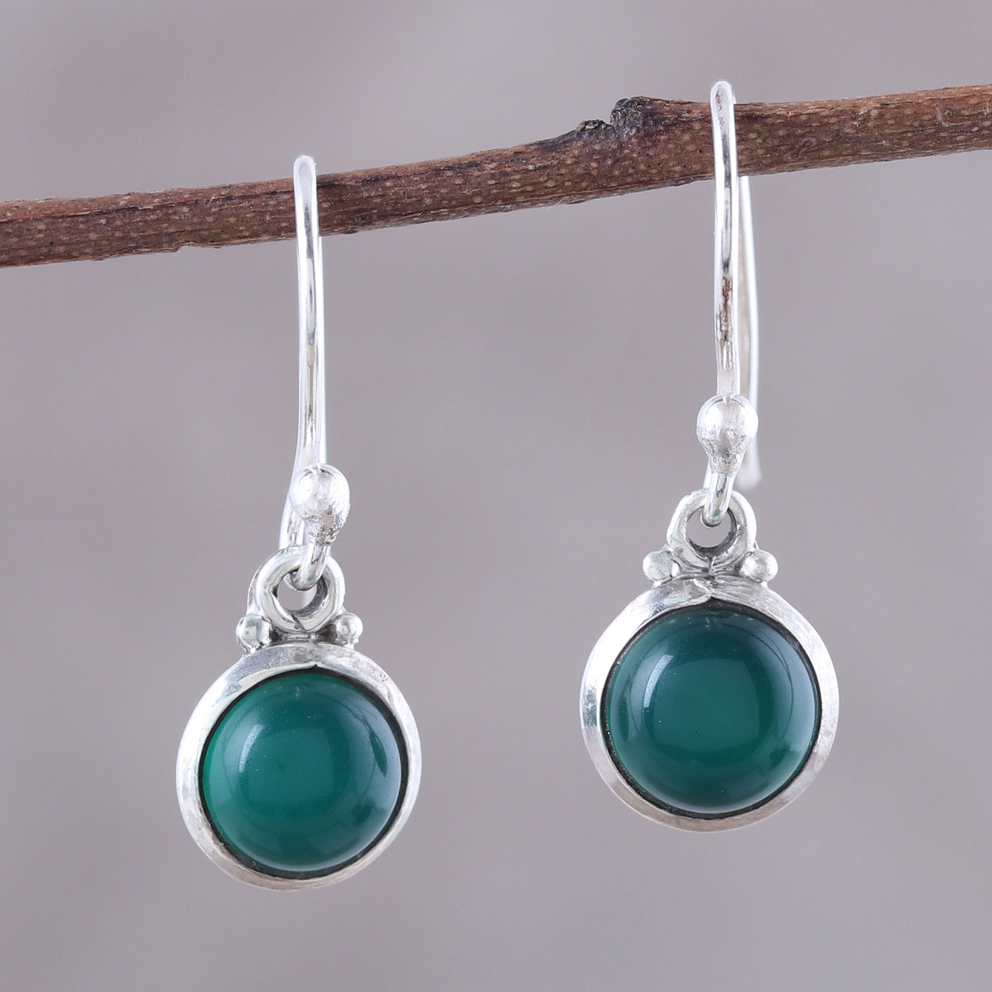 Premium Green Onyx Sterling Silver Dangle Earrings – Handcrafted in India